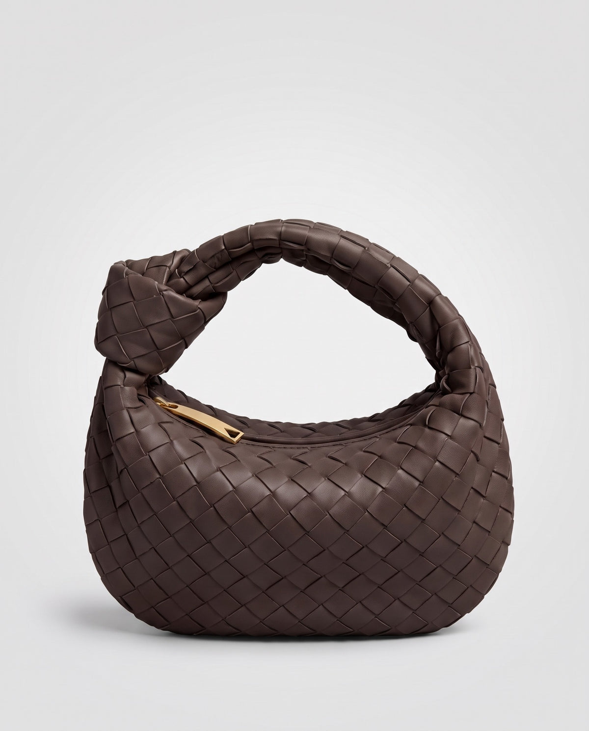 Knot Small woven leather bag in Espresso – three-quarter view