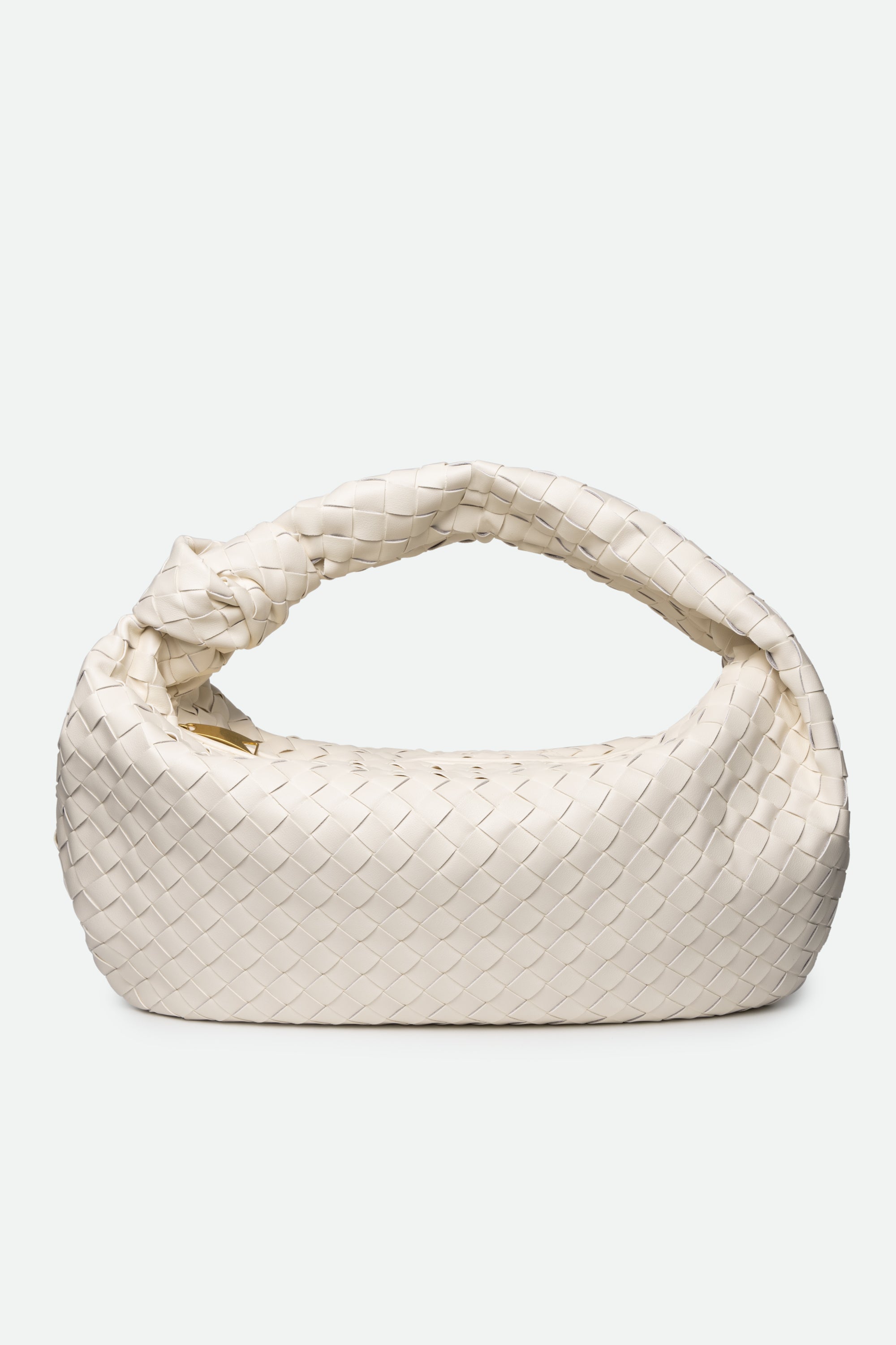 Large Knot Bag (Jodie) white woven handbag on white background