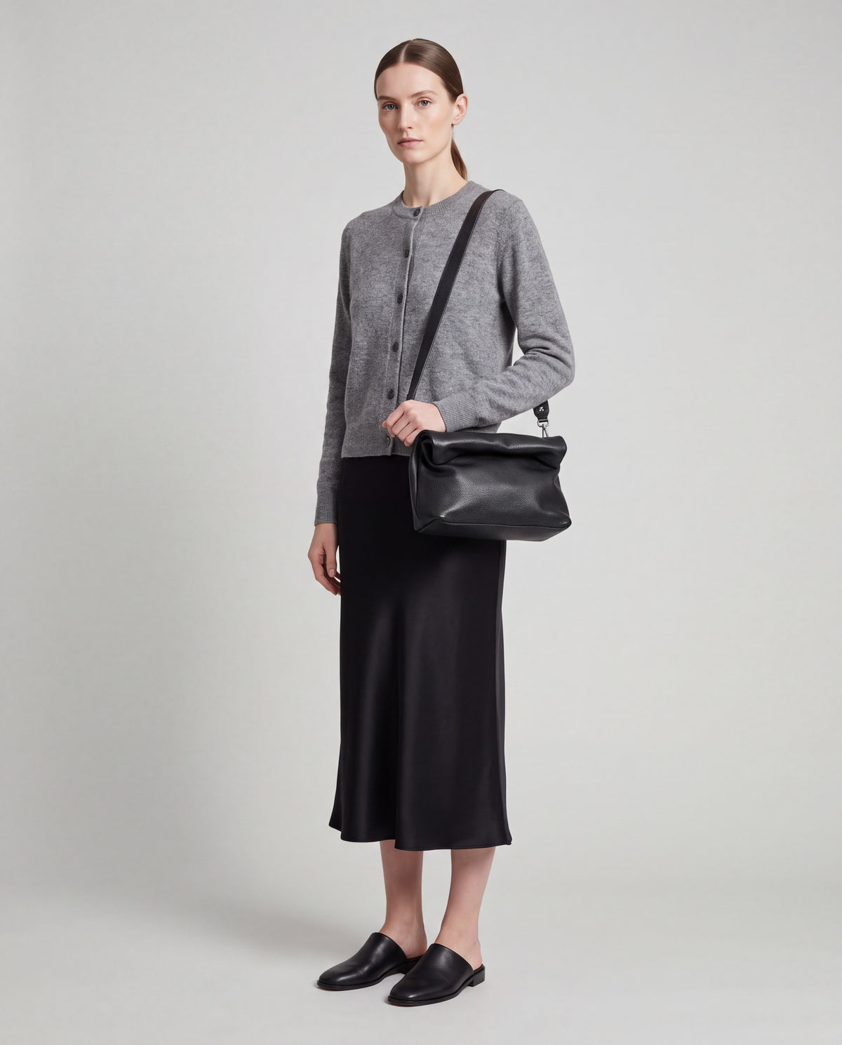 Lido bag in Black – worn by model, full length