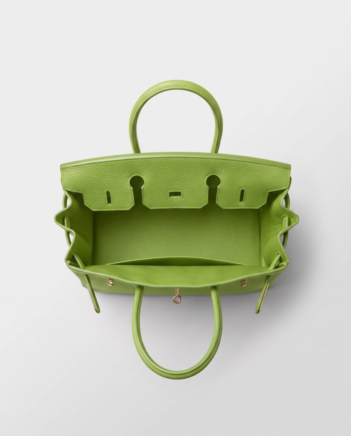 Lock Large leather top-handle bag in Avocado – inside view showing the leather lining