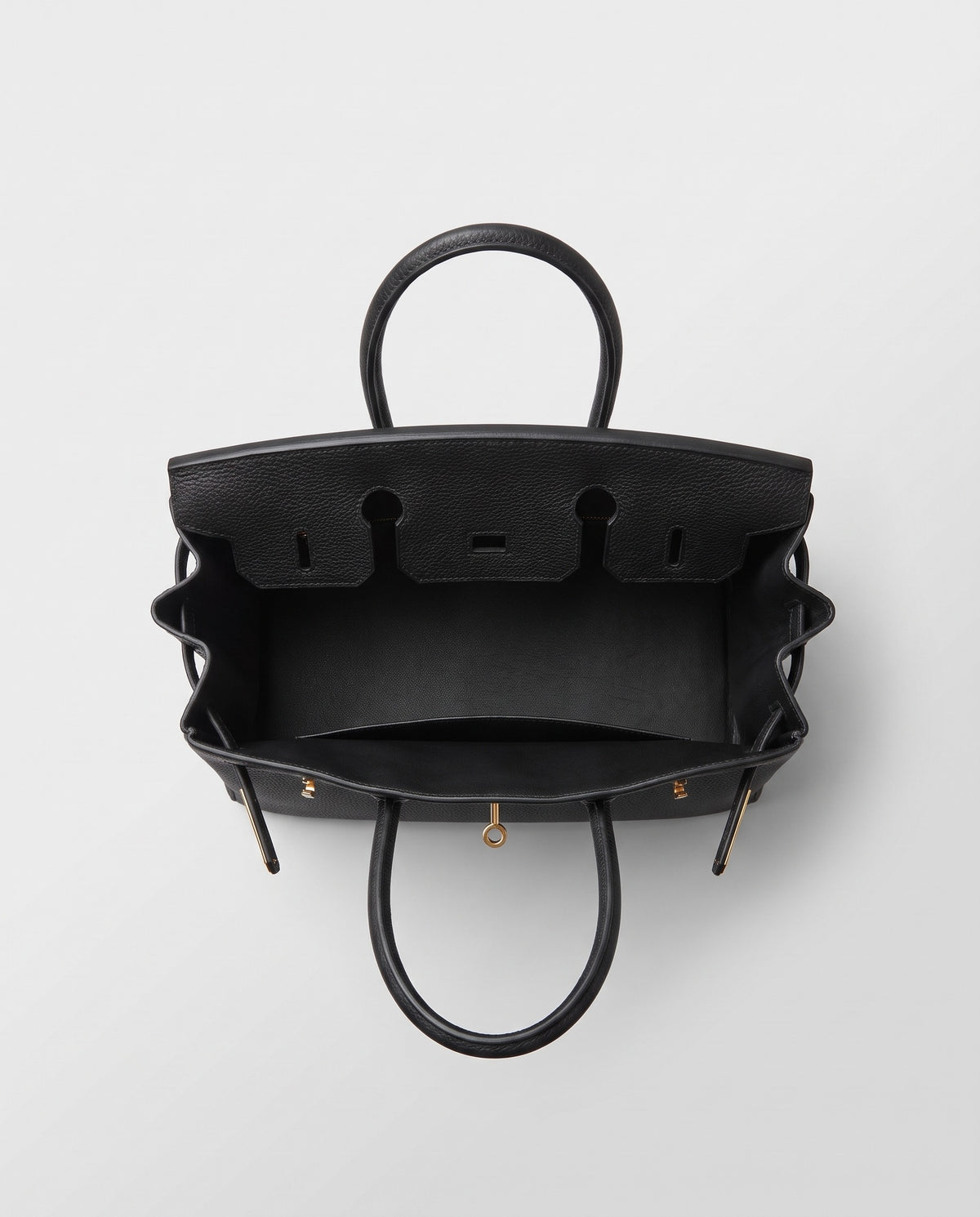 Lock Large leather top-handle bag in Black – inside view showing the leather lining