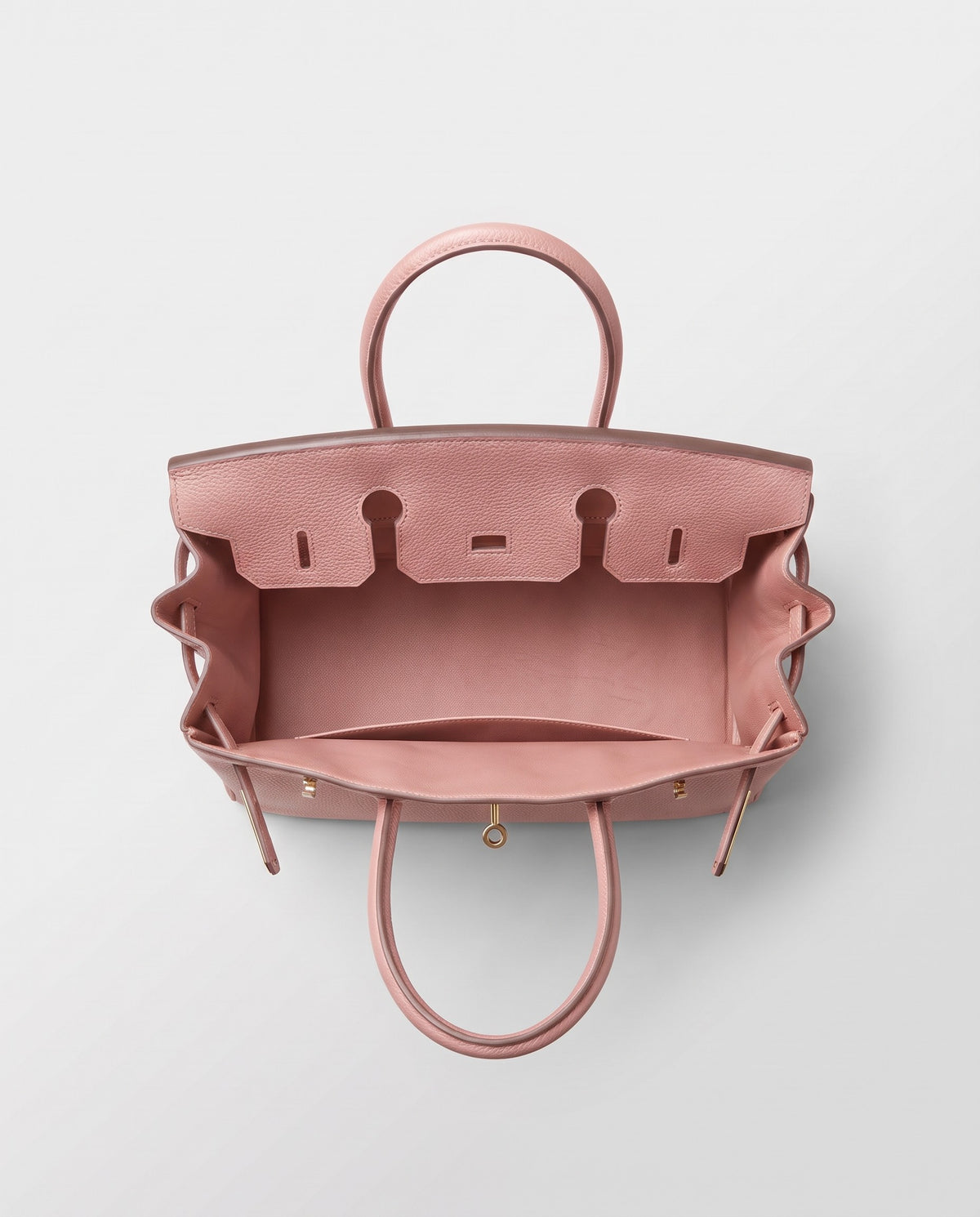 Lock Large leather top-handle bag in Blush – inside view showing the leather lining