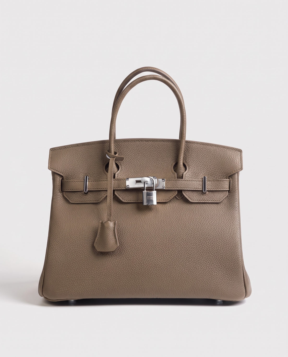Lock Large leather top-handle bag in Taupe – front view