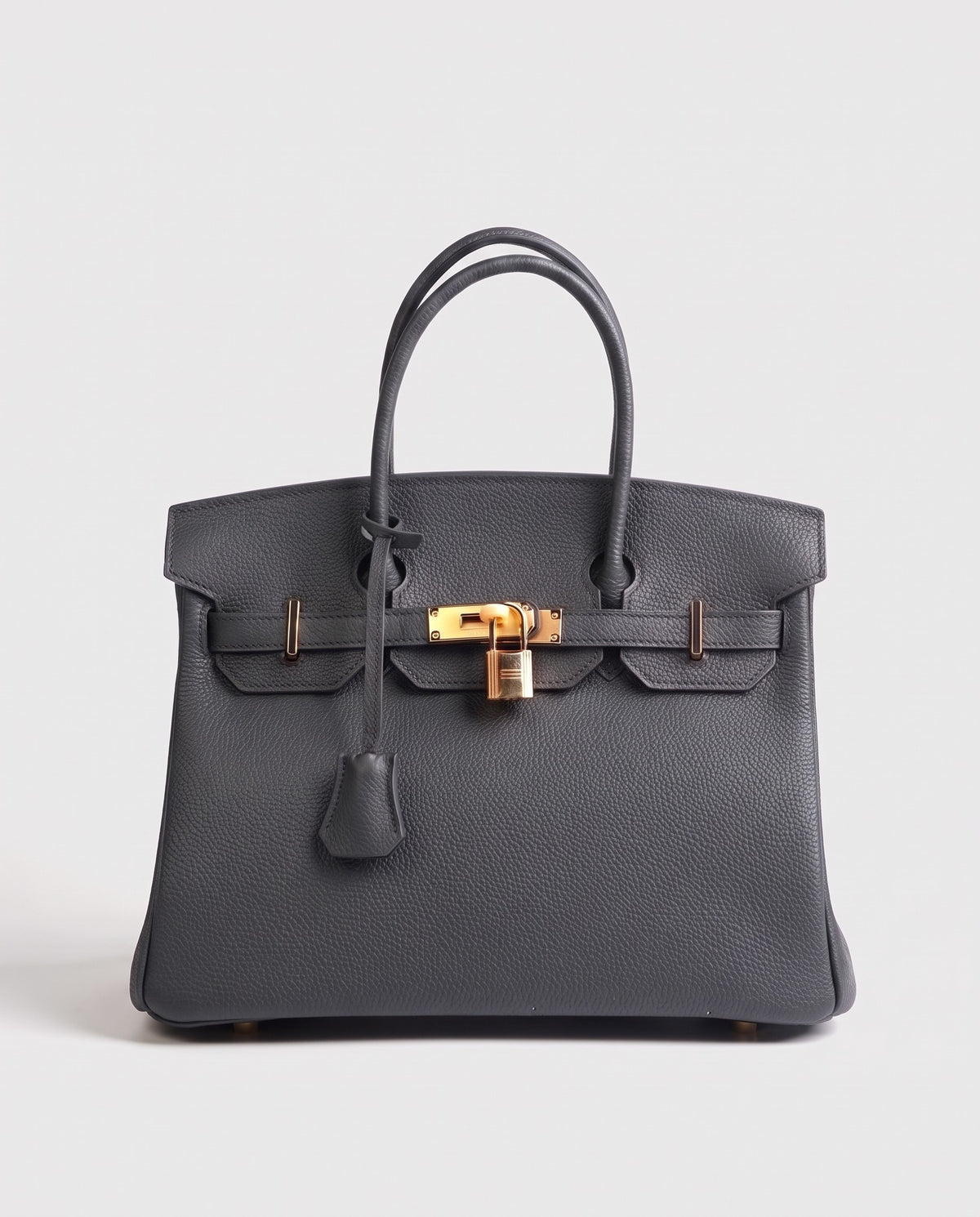 Lock Medium leather top-handle bag in Charcoal – front view