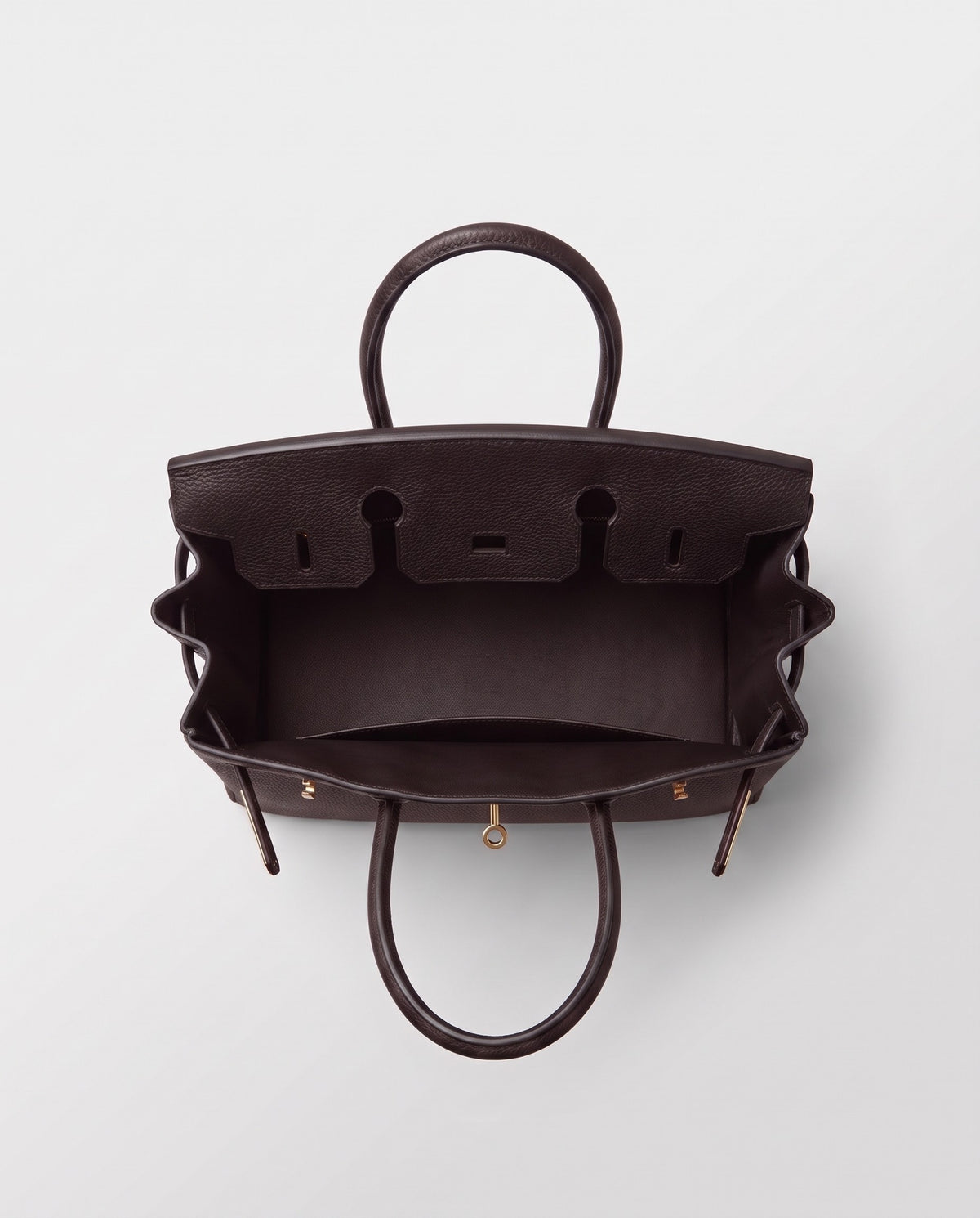 Lock Small leather top-handle bag in Espresso – inside view showing the leather lining