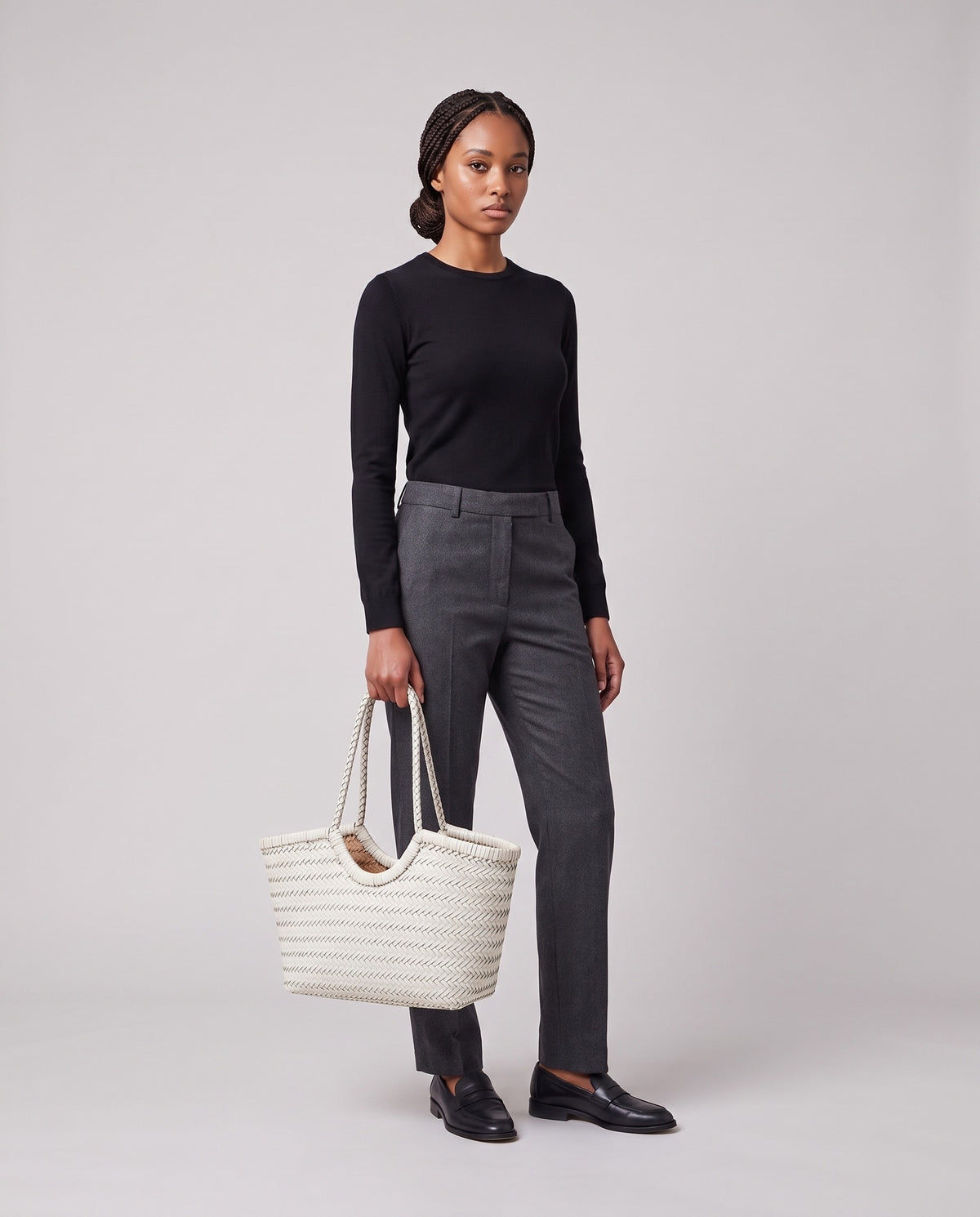 Model holding the Valentina Matera Small bag in White, full length