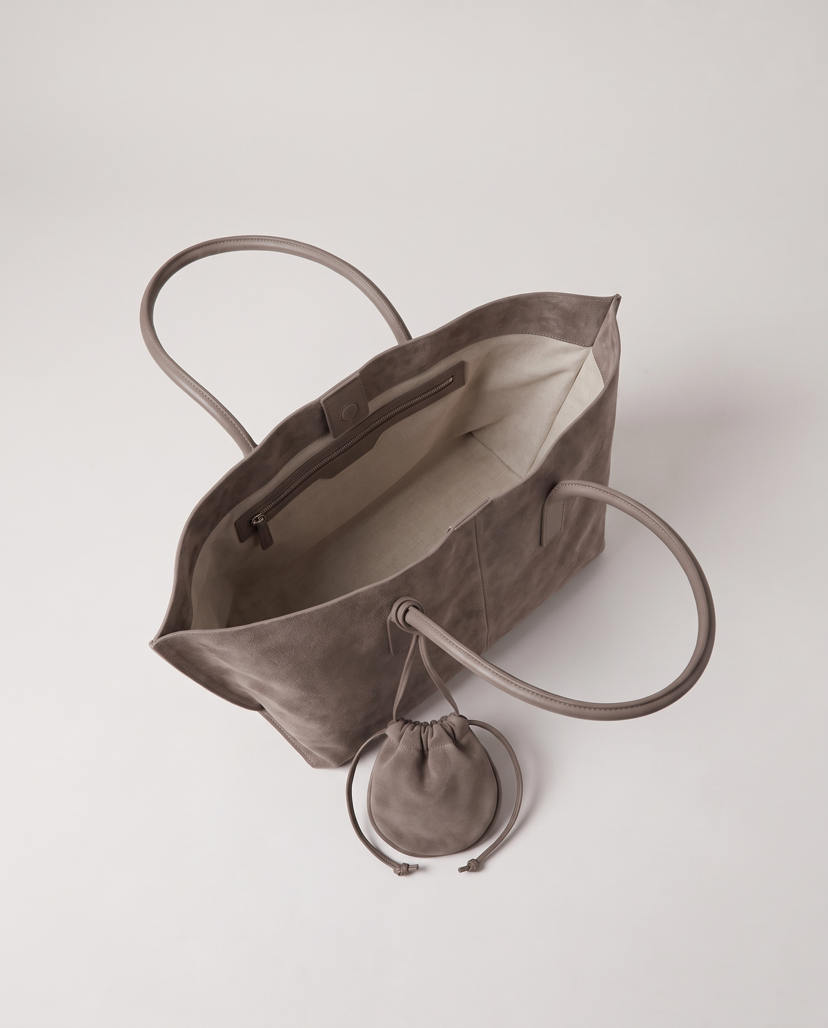 Noce tote in grey, open showing interior
