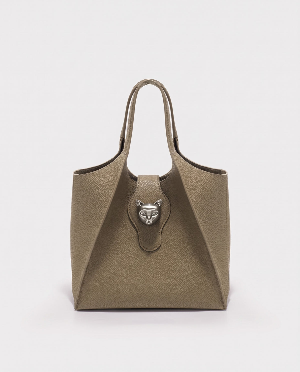 Onda leather tote in Taupe – front view