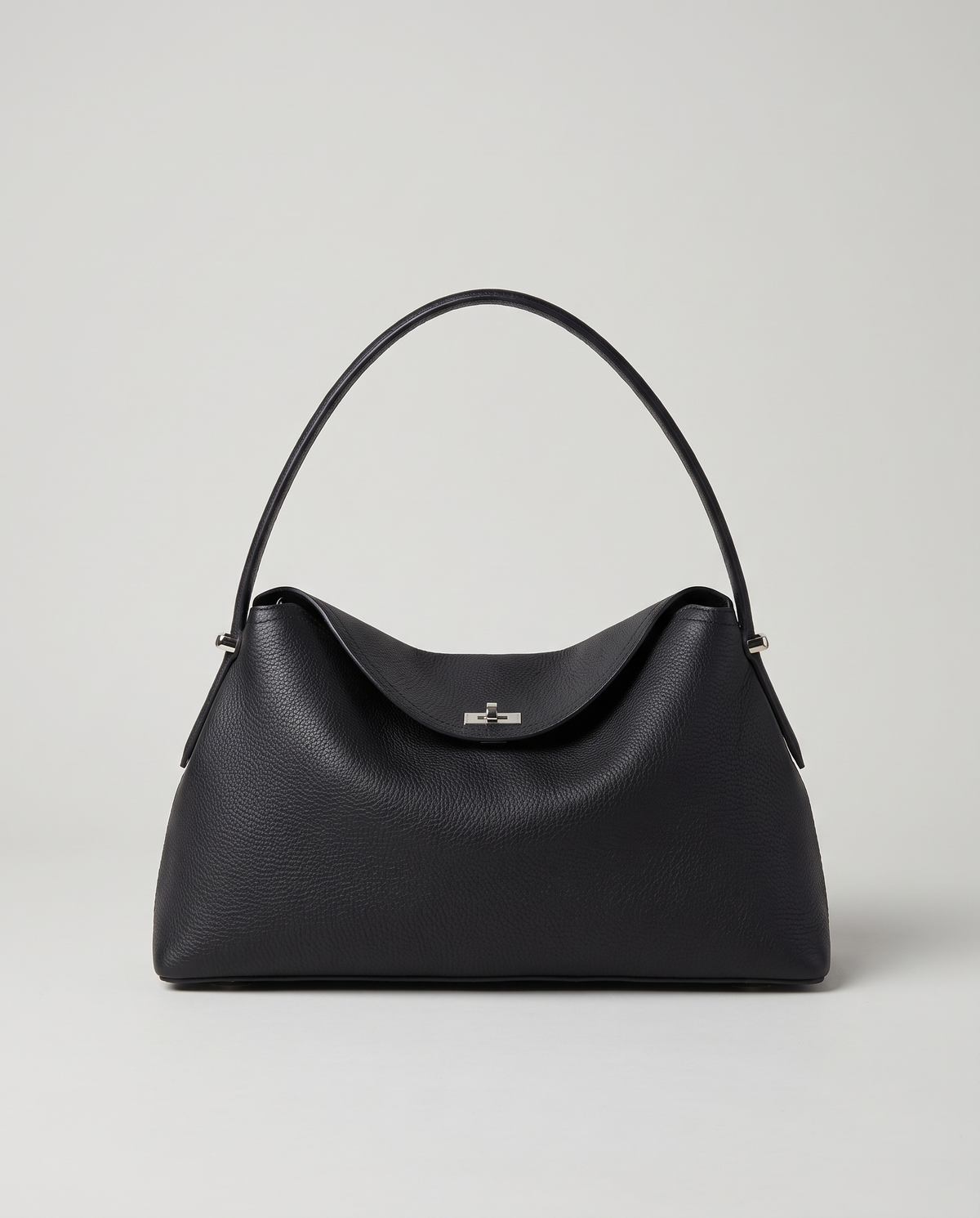 Porto pebbled leather top-handle bag in black, front view
