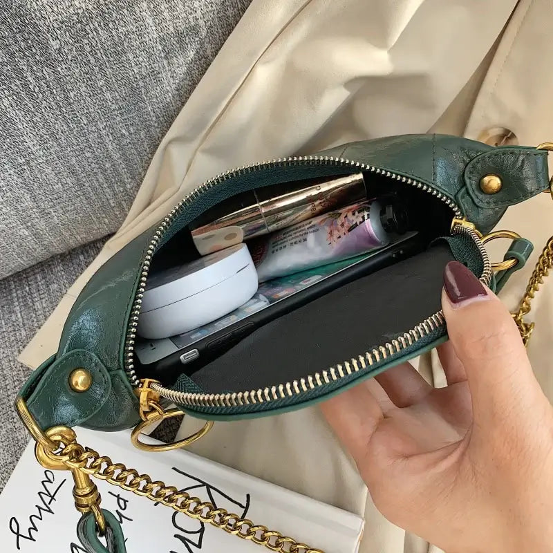 Inside of Half Moon Chain Crossbody Bag