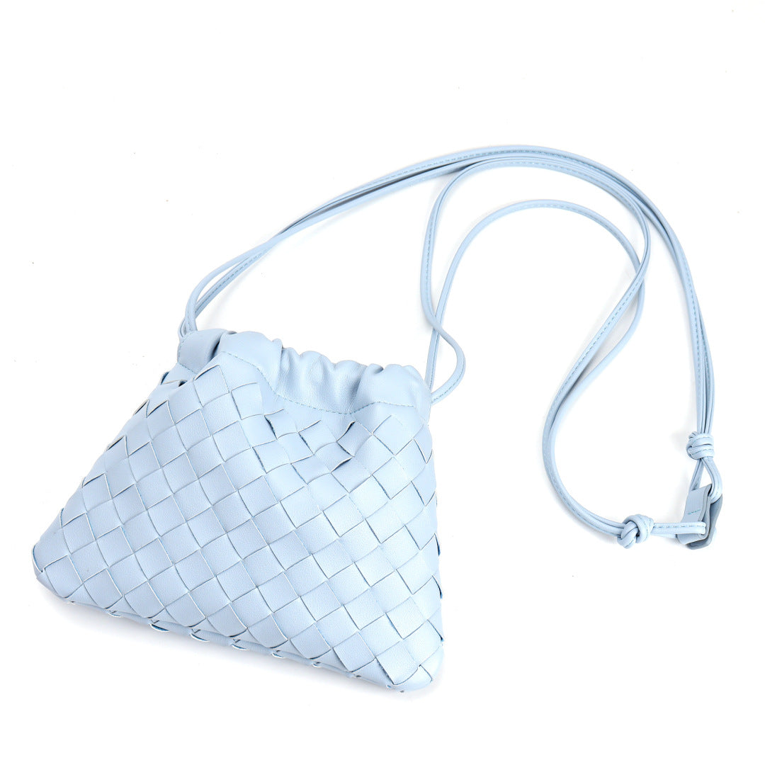 Slim Clutch (Andiamo) genuine leather woven crossbody bag in sky blue - full view