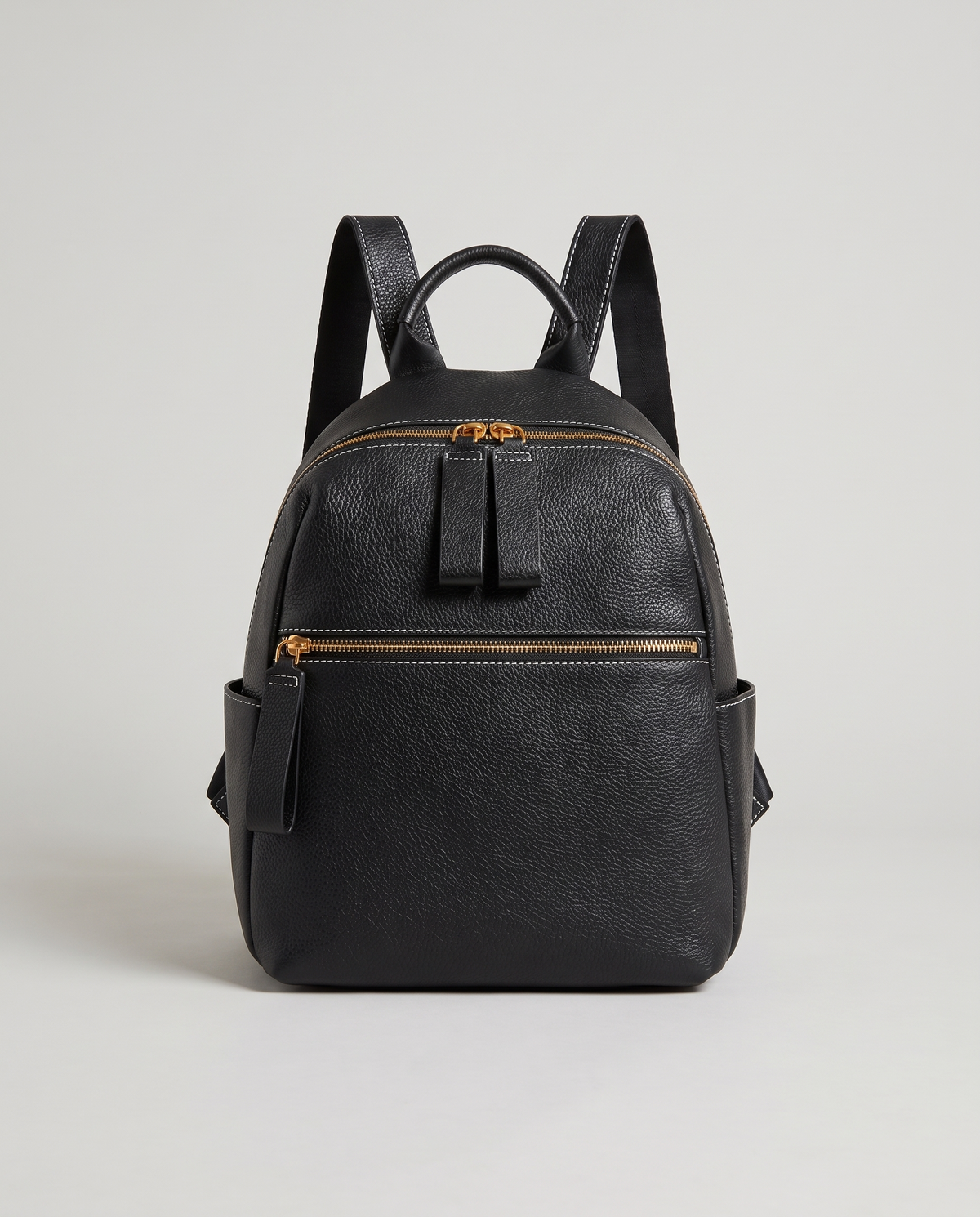 Tab pebbled leather backpack in Black – front view