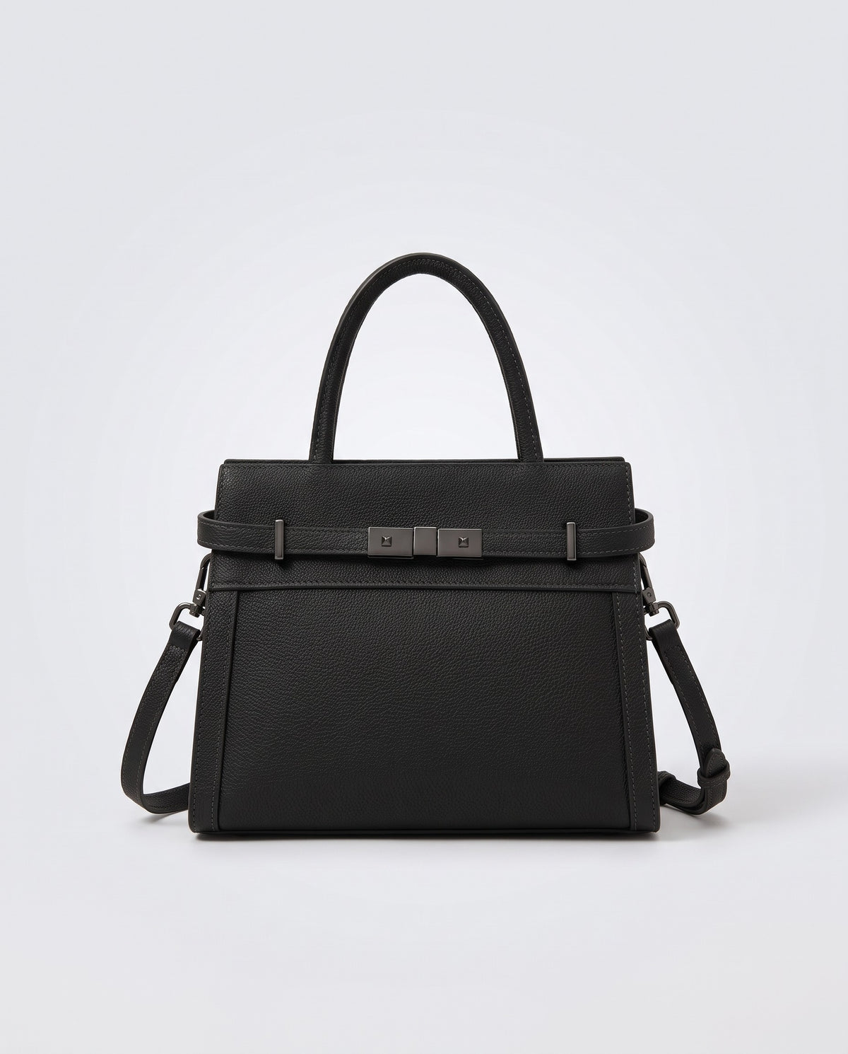 Taormina structured leather top-handle bag in Black – front view