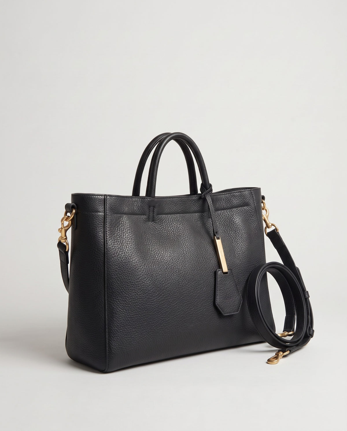 Torre Large leather tote in Black – three-quarter view