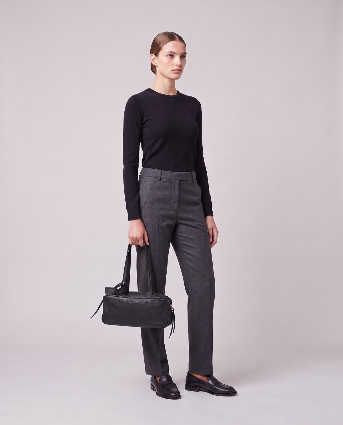 Model holding the Valentina Treviso Large bag in Mint, full length
