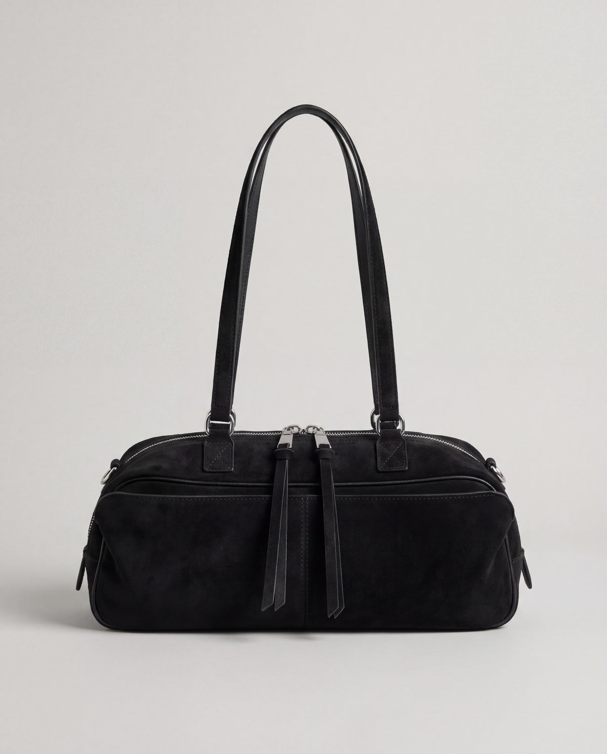 Valentina Linea suede shoulder bag in Black, front view