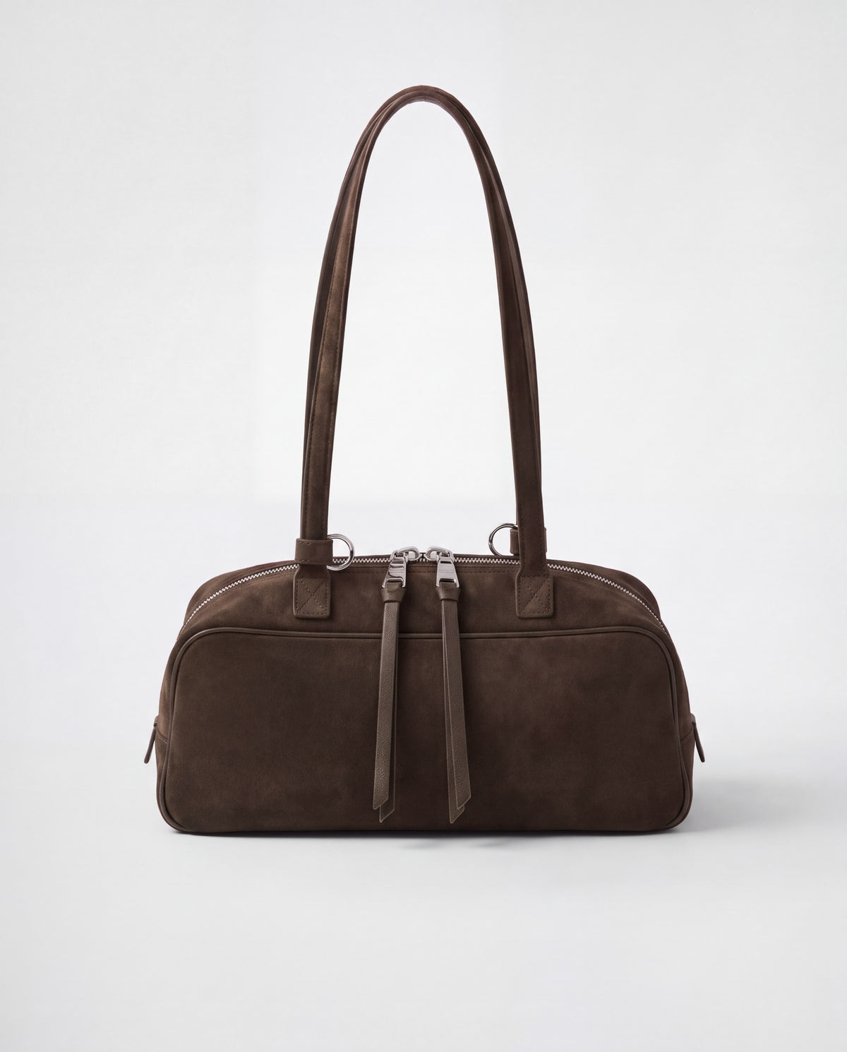 Valentina Linea suede shoulder bag in Chocolate, front view