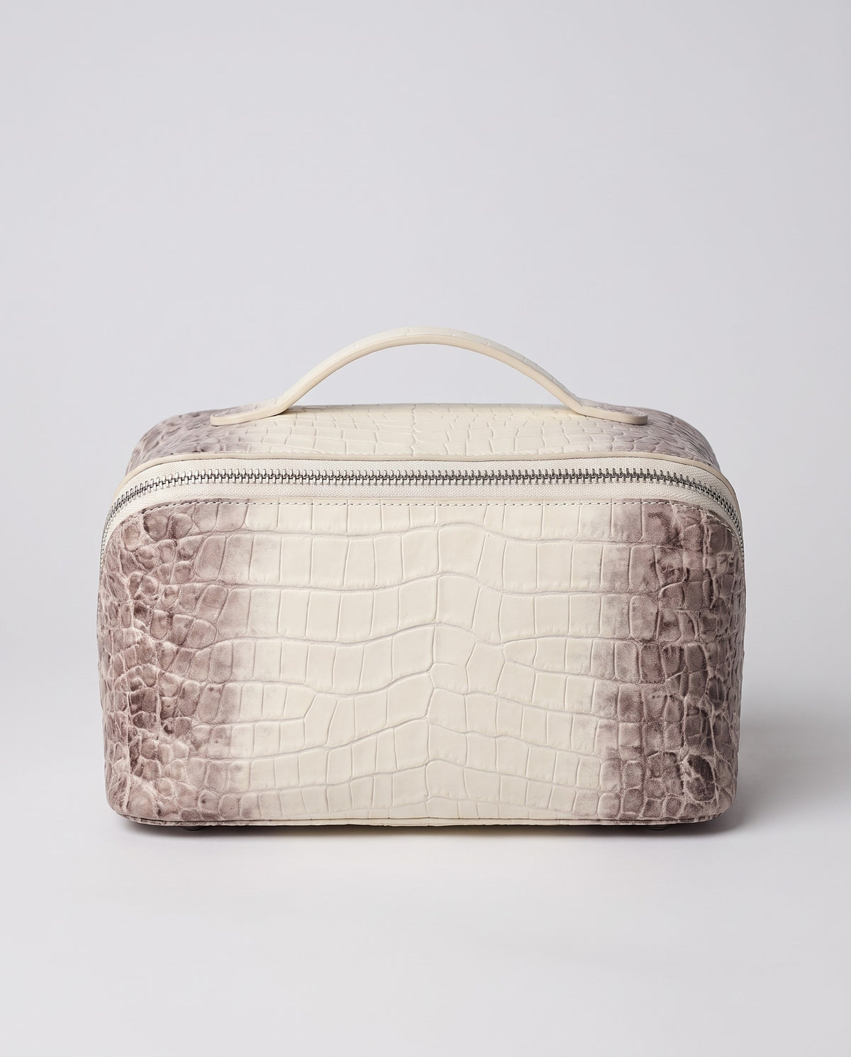 Varenna Medium croc-embossed vanity case in Pearl – front view