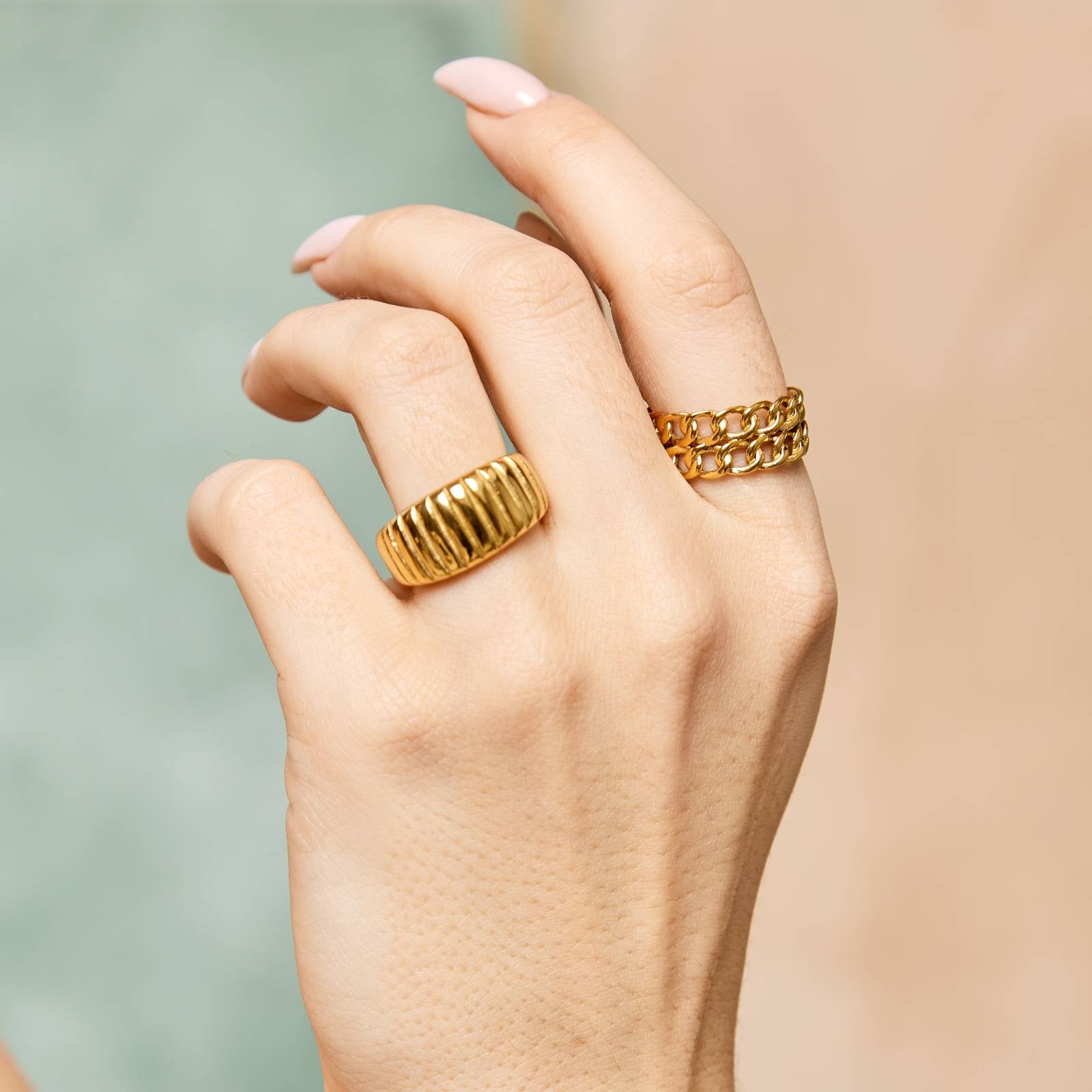 Double Gold Chain Ring