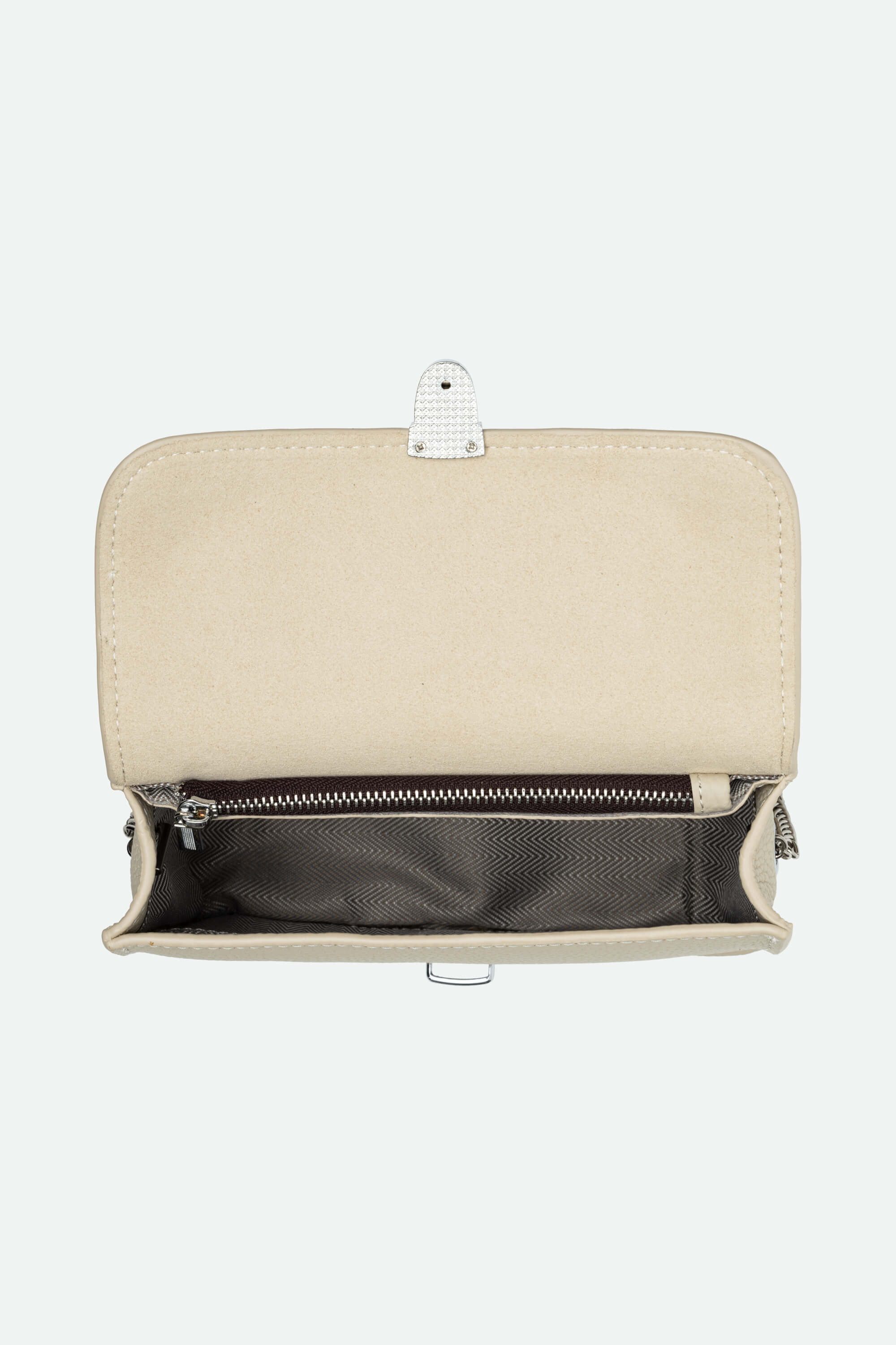Beige wallet with a zipper on a white background