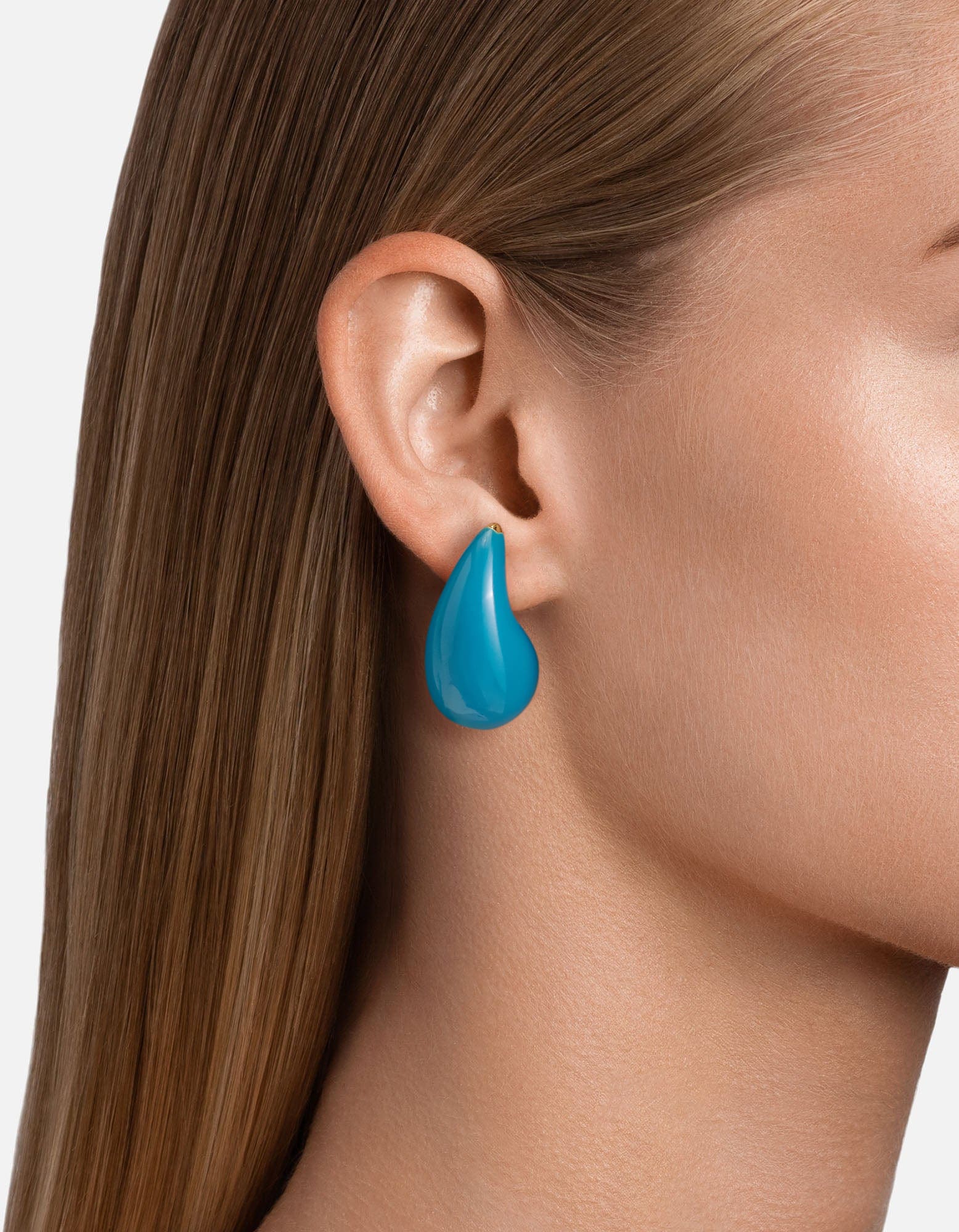 Blue Enamel Earrings On Model