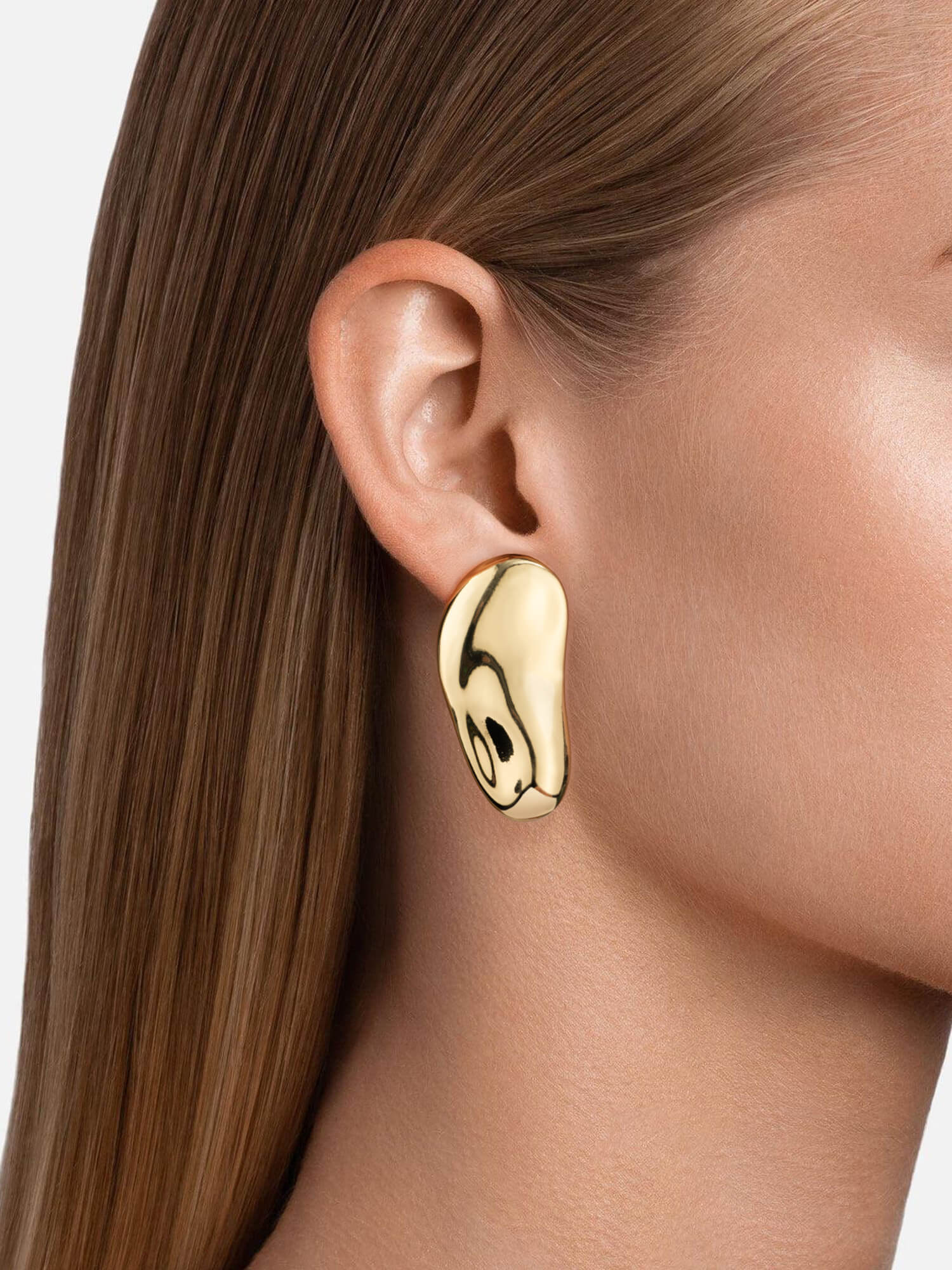 Gold French Asymmetric Earrings On Model