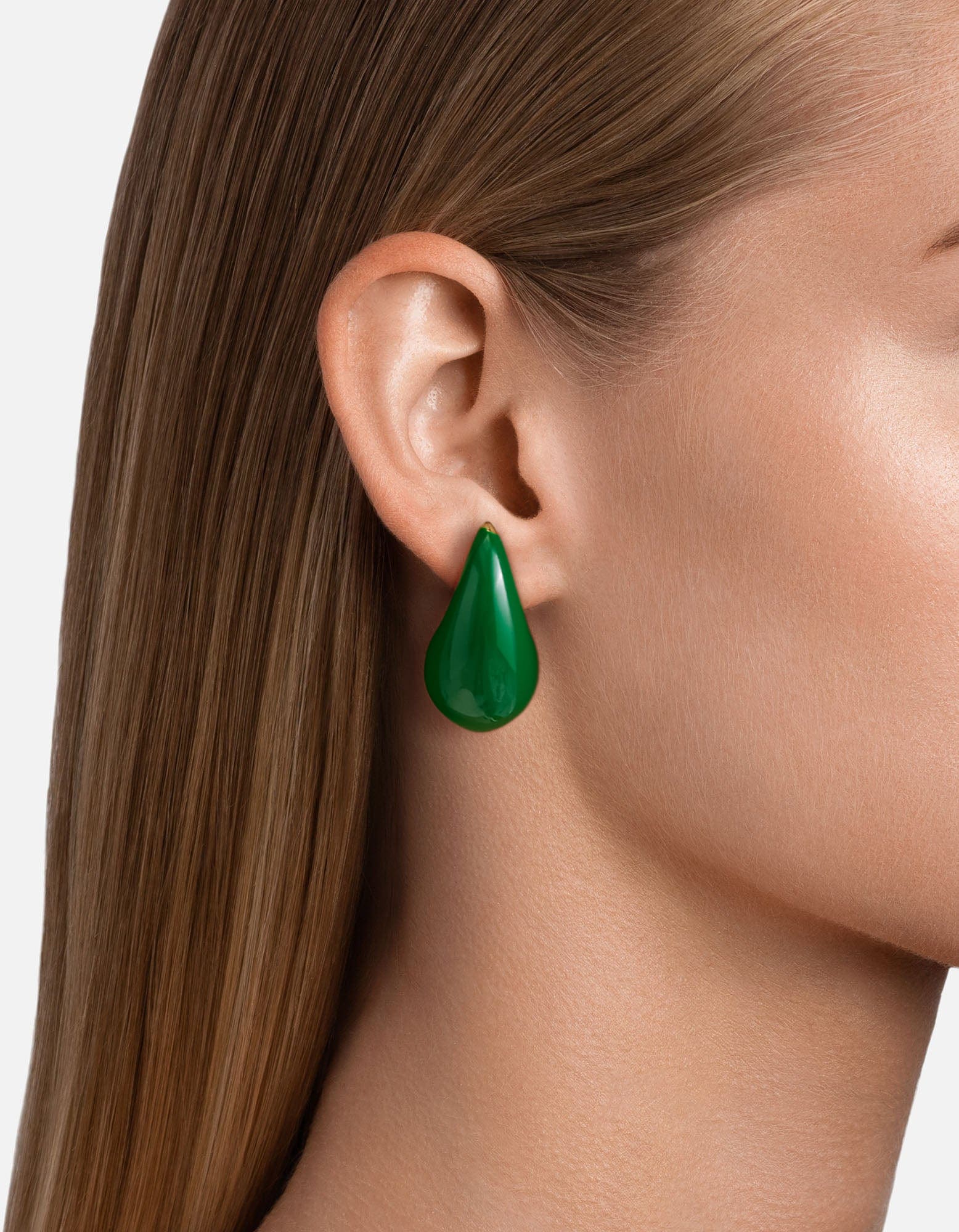 Green Enamel Earrings On Model