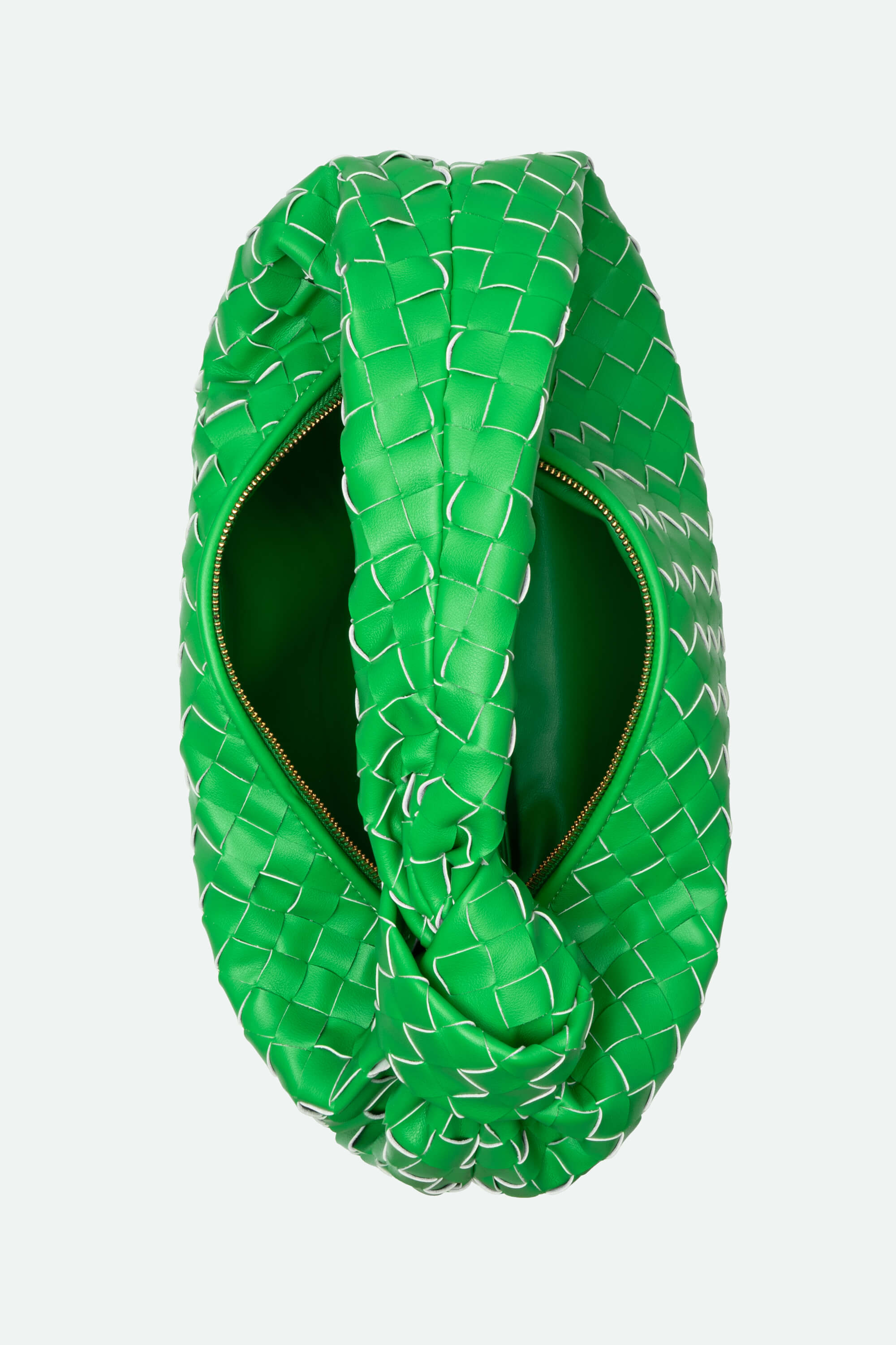 Green textured infinity scarf on a white background