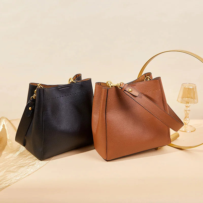 Valentina Ravello bucket bag in Brown, worn