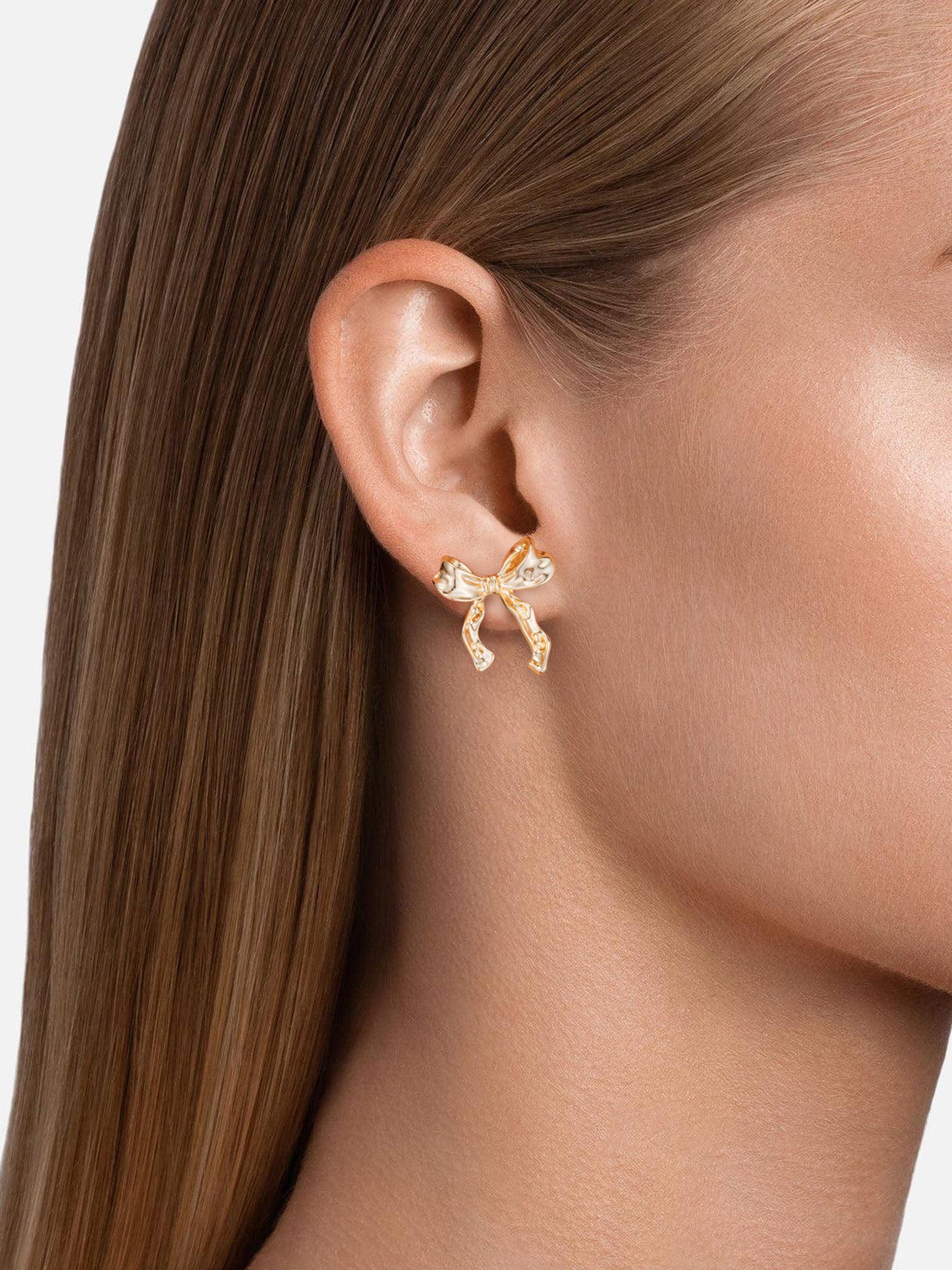 Gold Statement Bow Earrings Womens