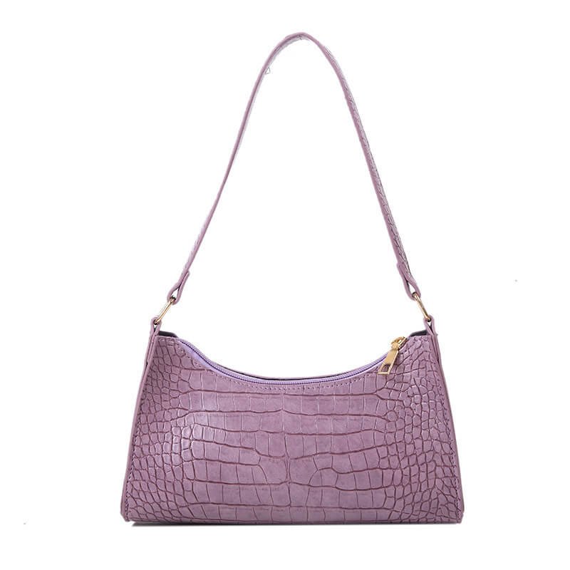Purple Crocodile Pattern Handbag on white background