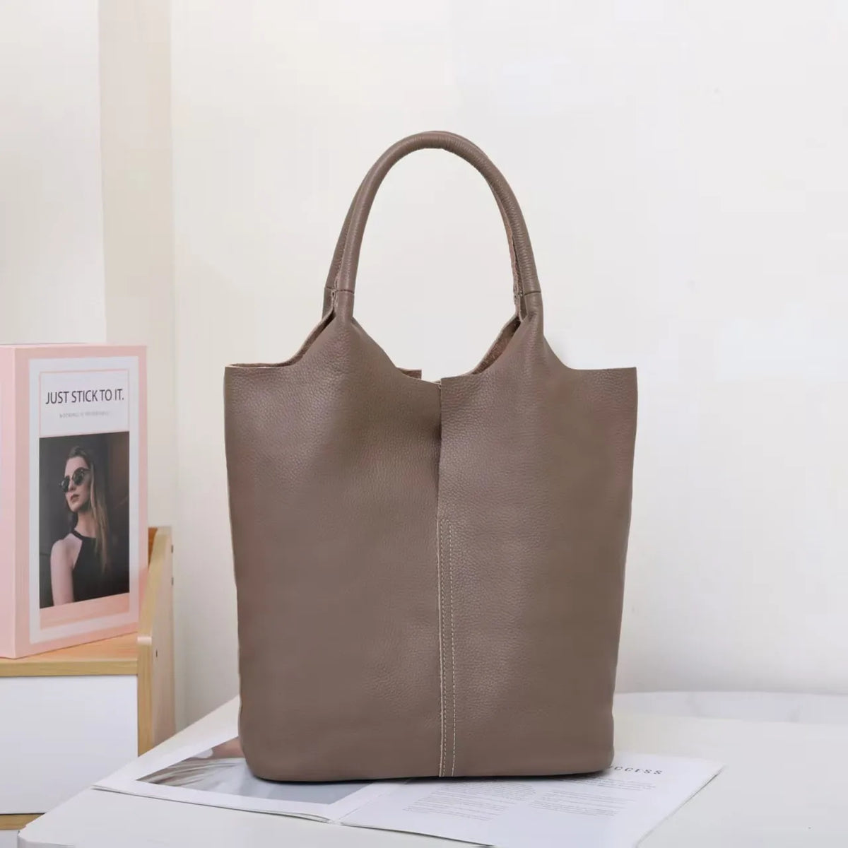 Valentina Commute soft leather work tote in Grey