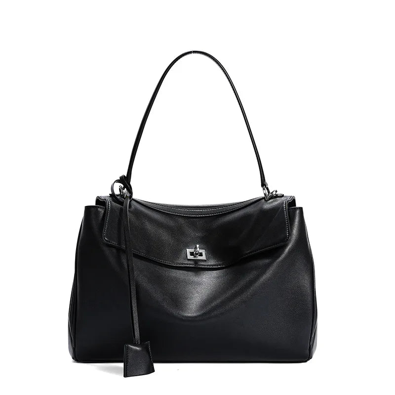 Valentina Tinto Large tote in Black with Silver Buckle