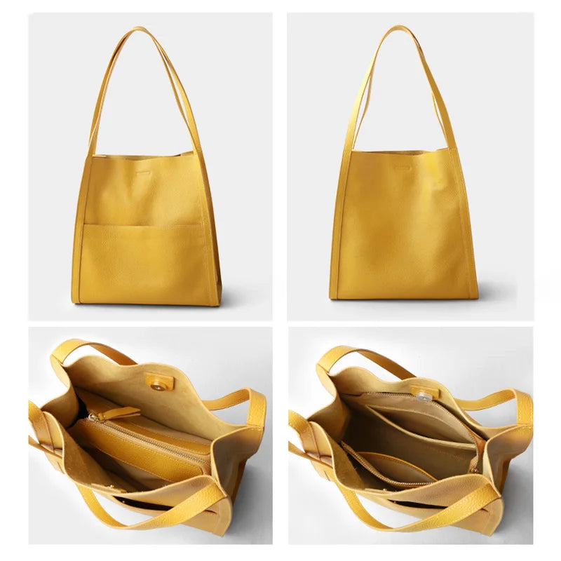 Valentina Positano bucket bag in Apricot, side view