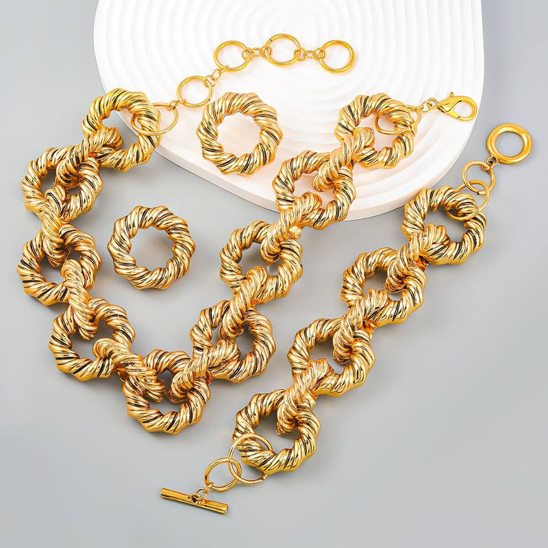 Womens Chunky Gold Bracelet Set
