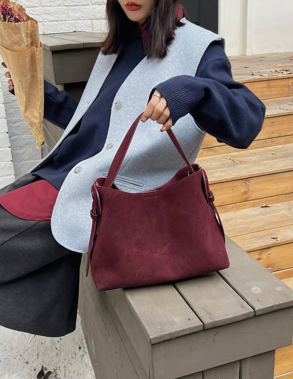 Valentina Duomo hobo in Scarlet, back view