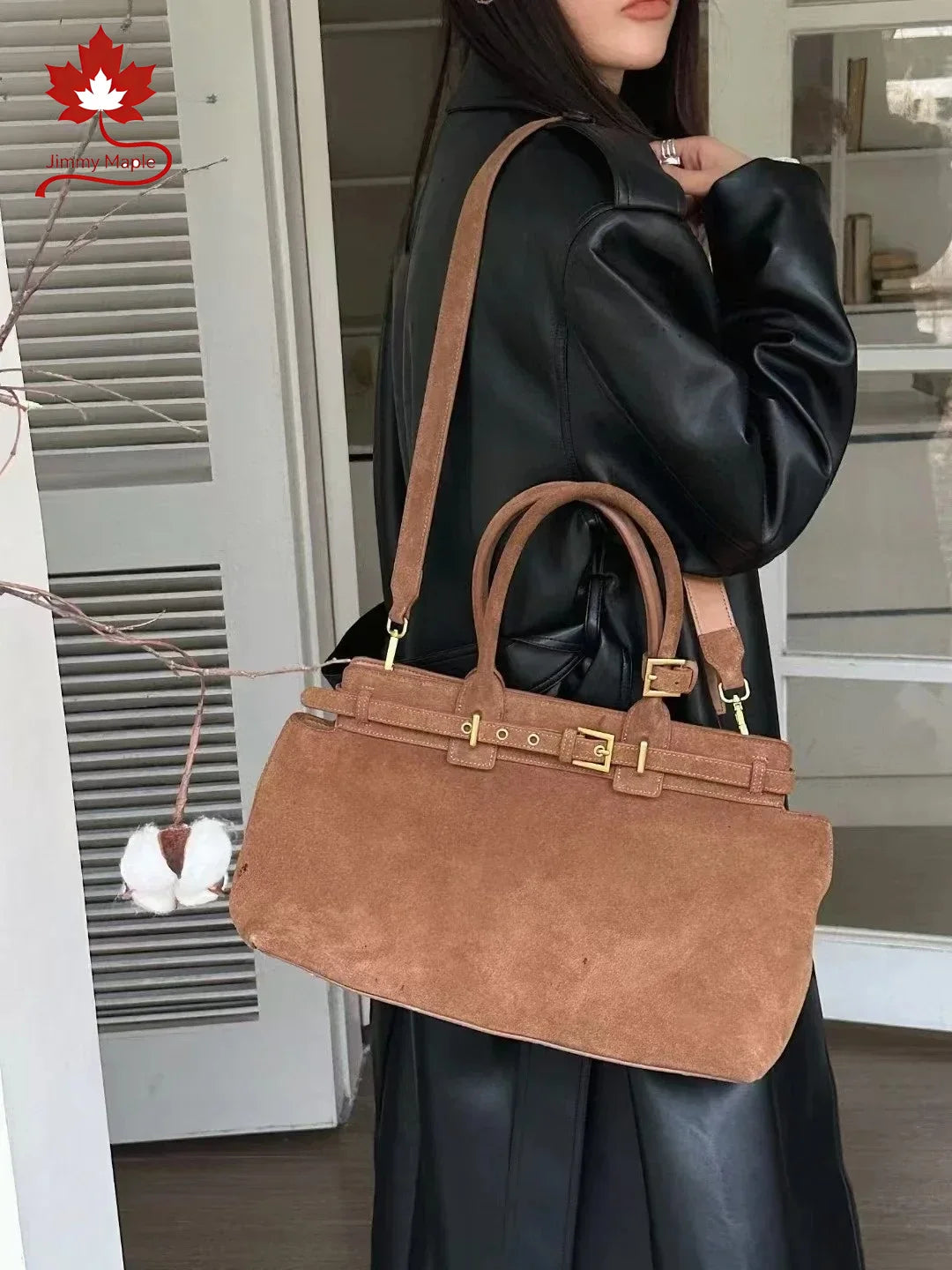 Valentina Spello top-handle bag in Coffee, back view