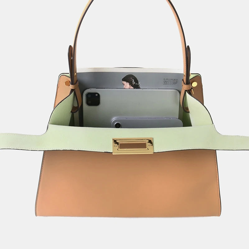 Valentina Siracusa top-handle bag in Apricot, side view