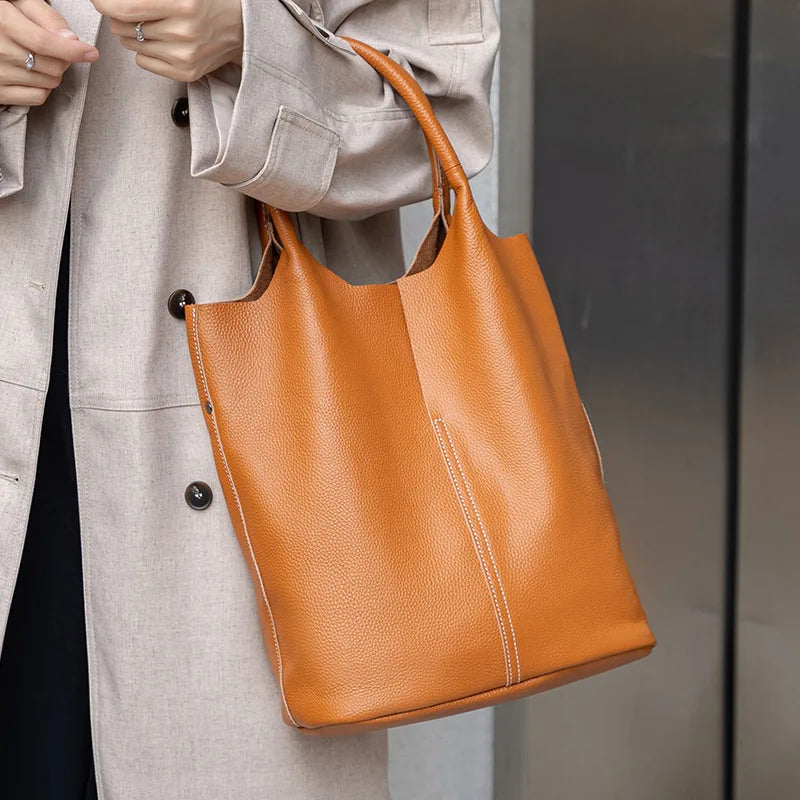Valentina Marea bucket bag in Denim, side view