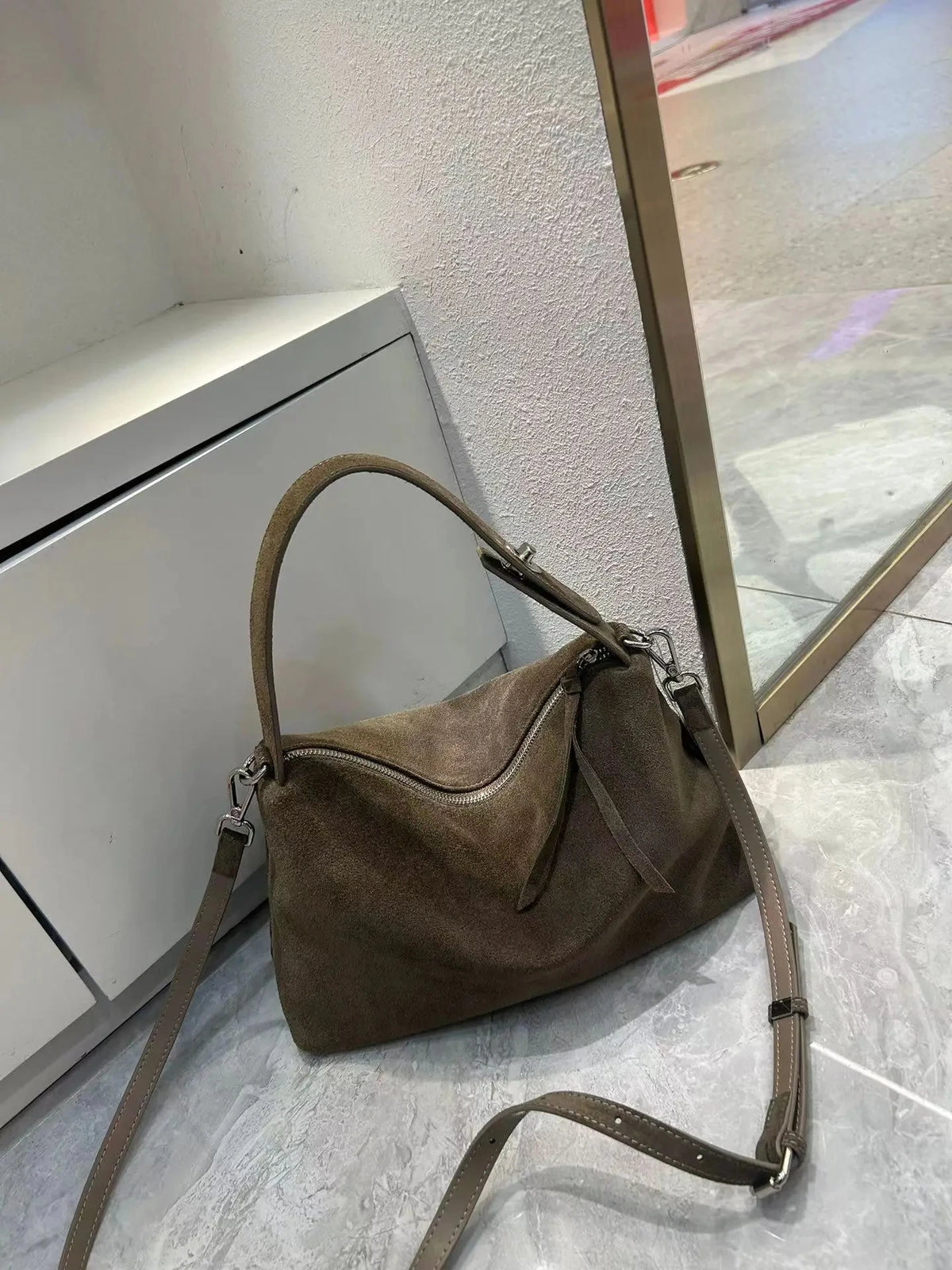 Valentina Calma tote in Grey Green