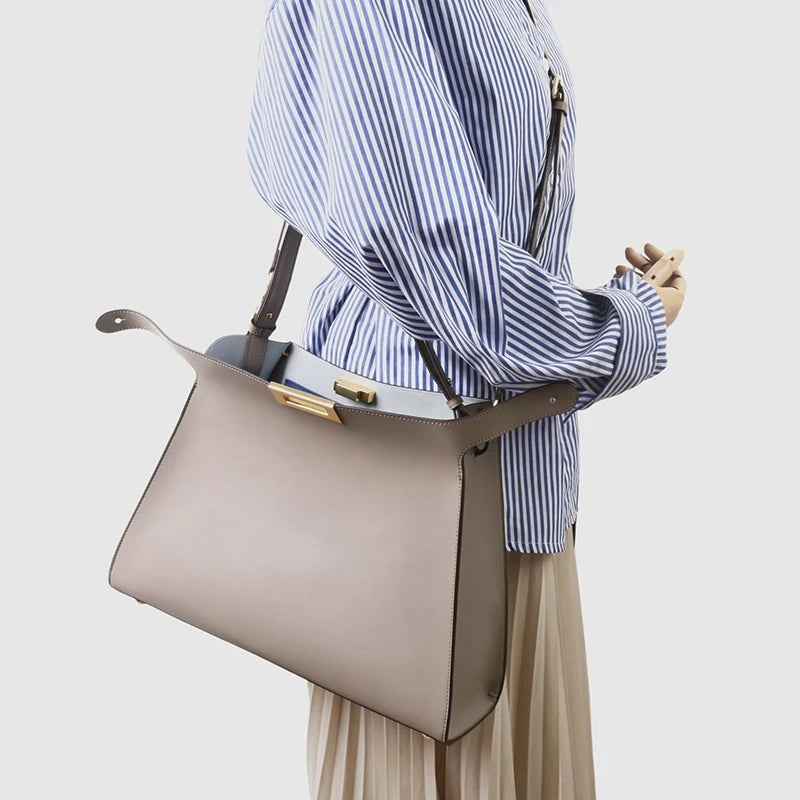 Valentina Siracusa top-handle bag in Apricot, back view