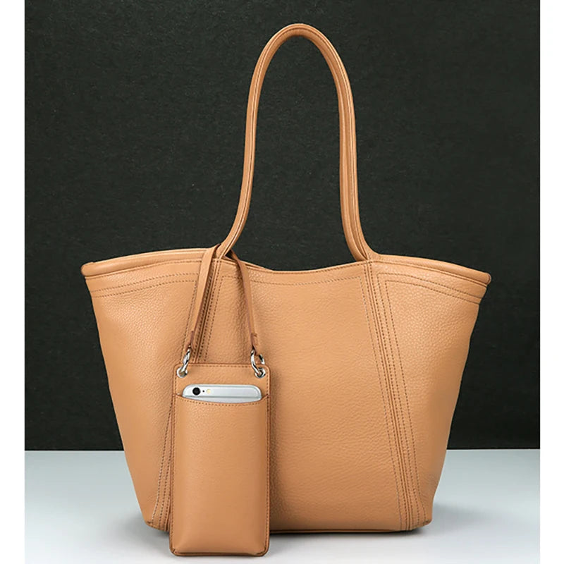 Valentina Prima tote in Nude, side view