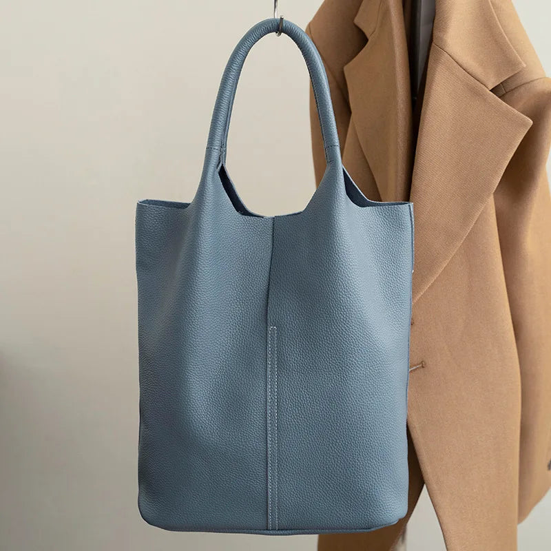 Valentina Commute soft leather work tote in Blue
