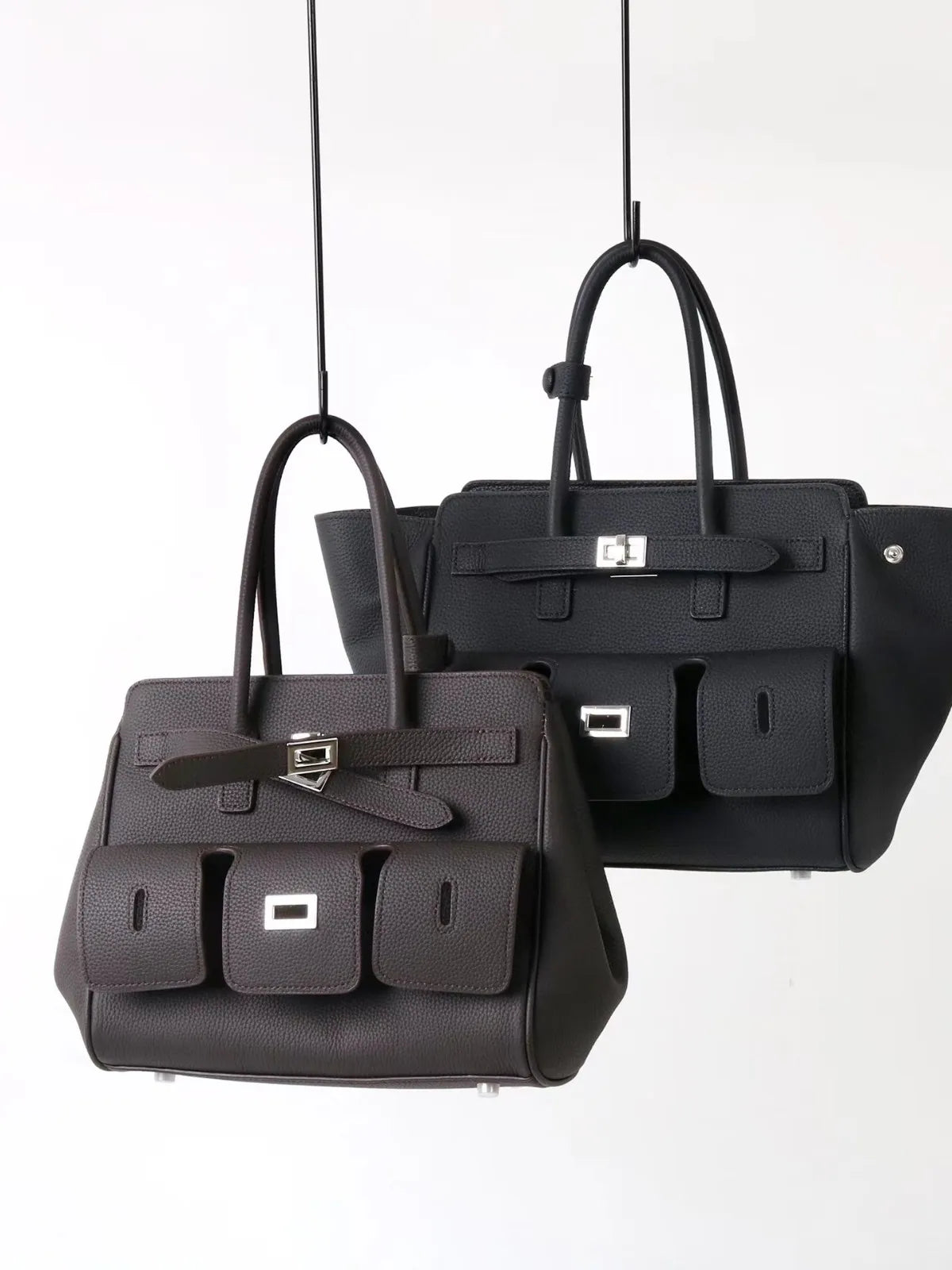 Valentina Capua tote in Coffee, detail