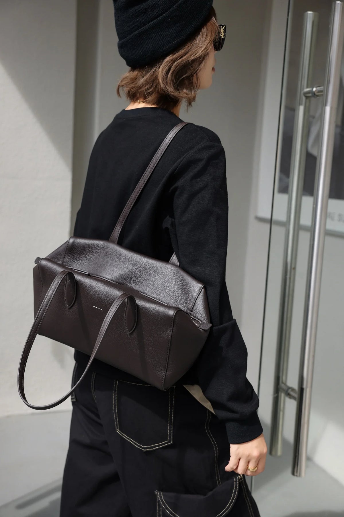 Valentina Cortina tote in Coffee, interior