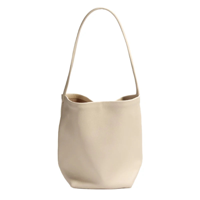 Valentina Aria Large bucket bag in Beige, front view
