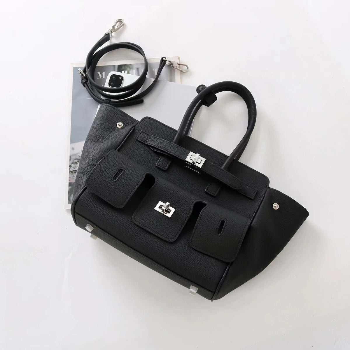 Valentina Capua tote in Coffee, back view
