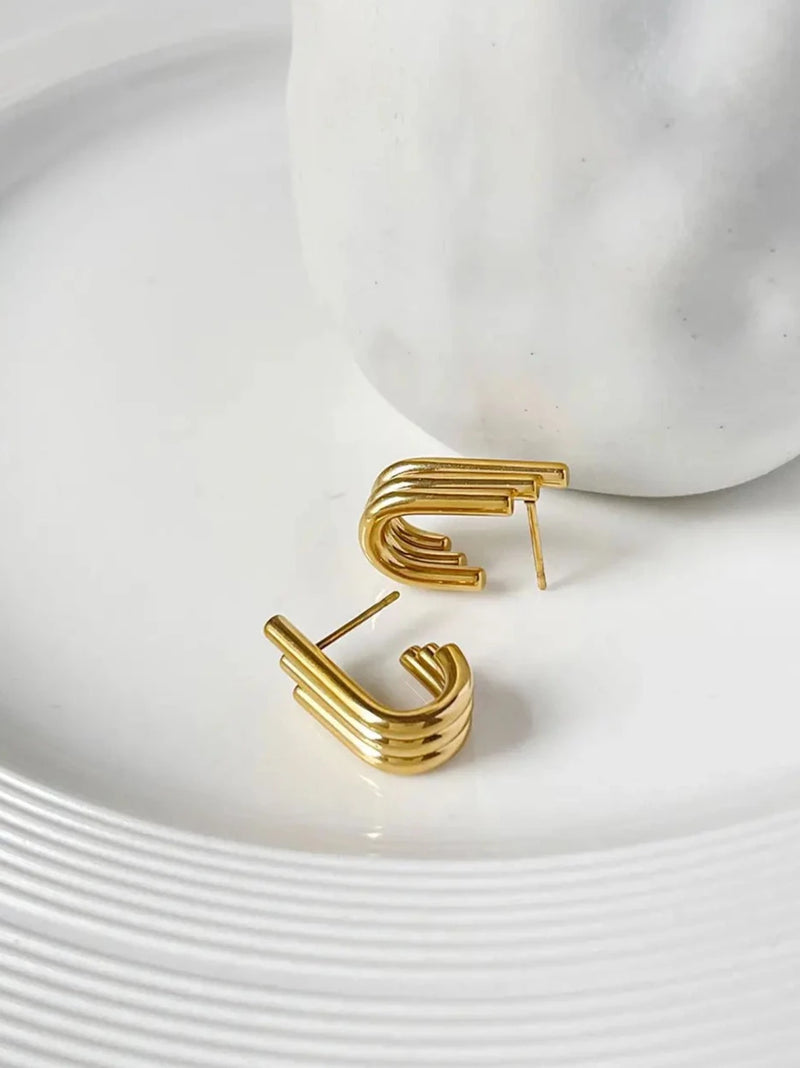 Gold Earrings On White Plate