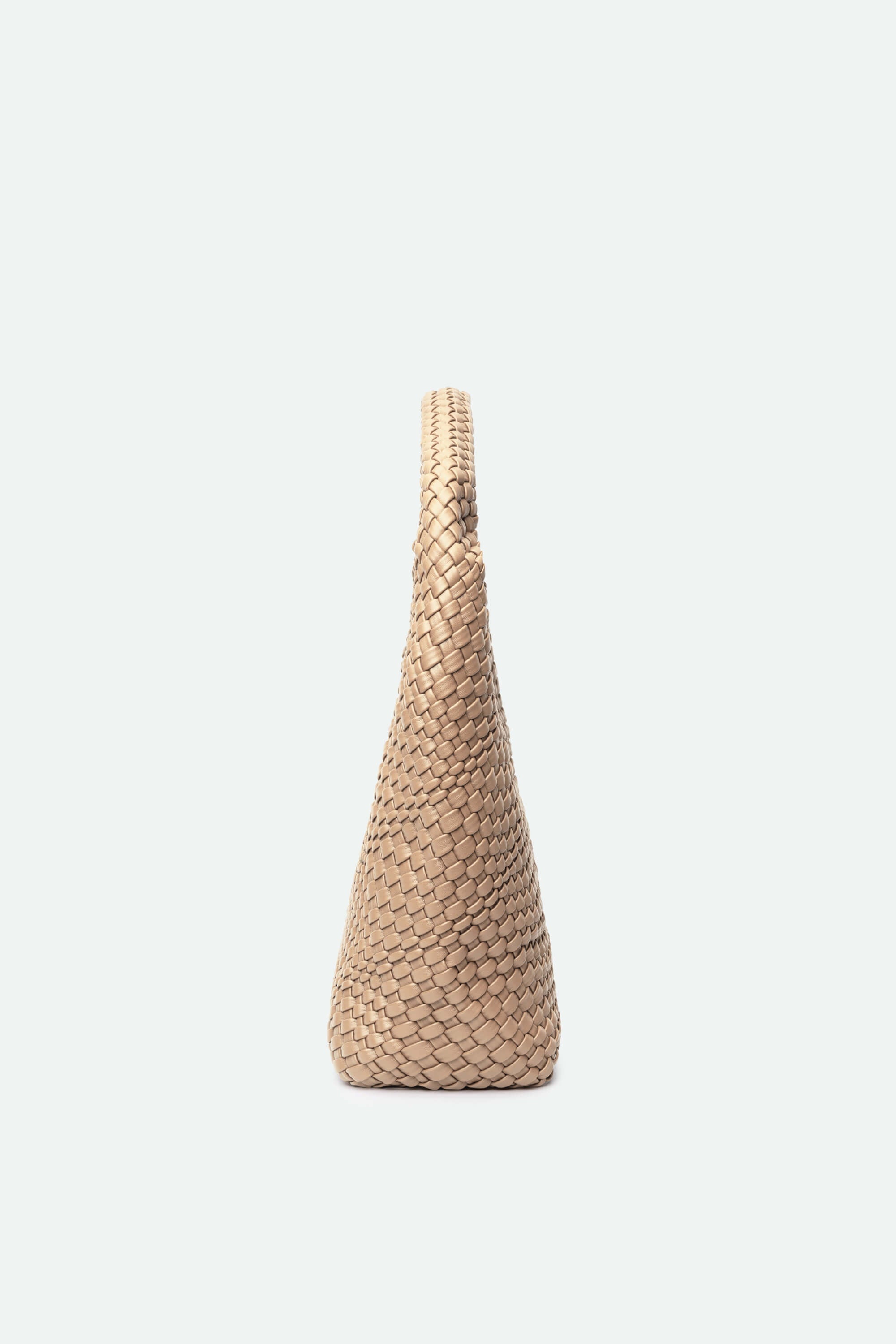 Woven beige vase on a light gray background