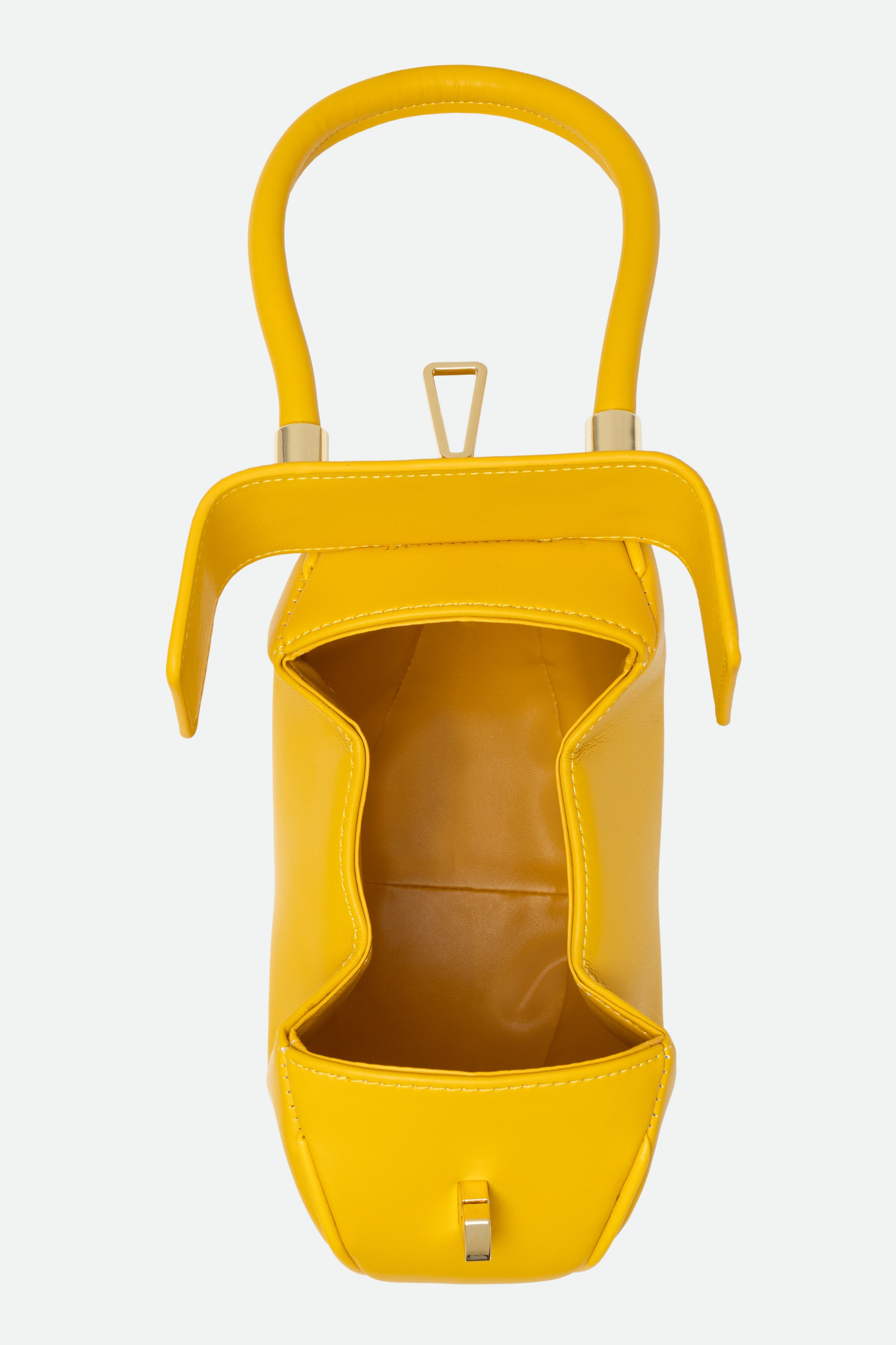 Yellow shoe carrier with handle on a white background